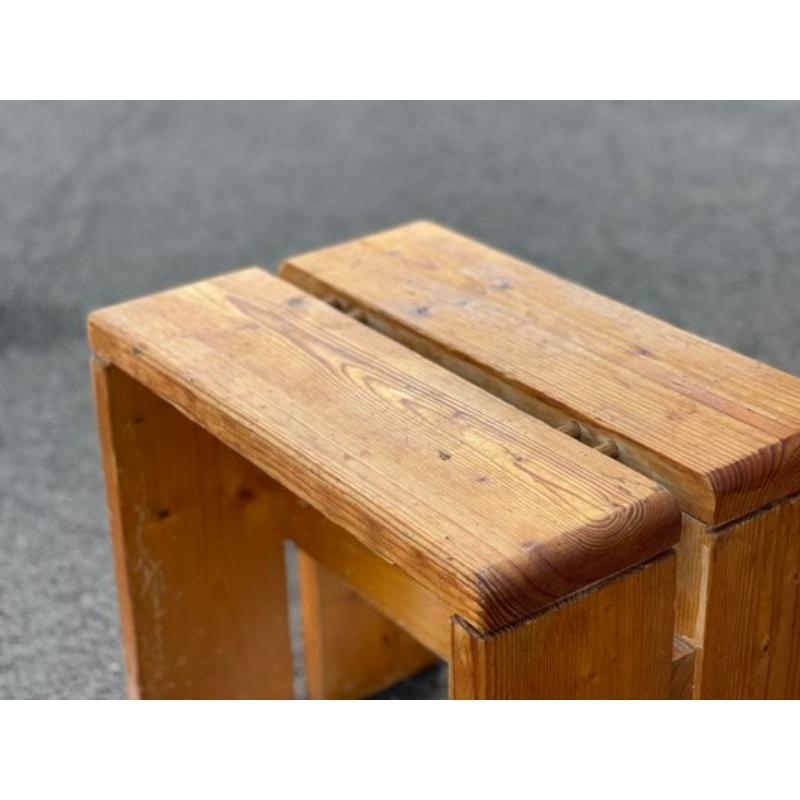 Mid-Century Modern Set of 5, Dining Room Table, Stools and Bench by Charlotte Perriand for Les Arcs For Sale