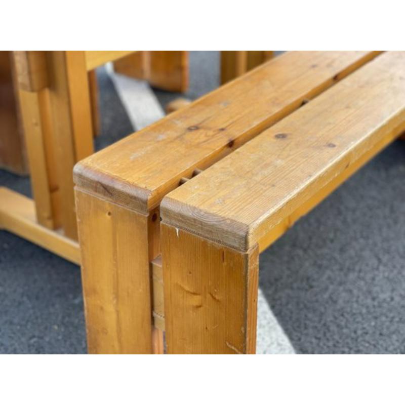 French Set of 5, Dining Room Table, Stools and Bench by Charlotte Perriand for Les Arcs For Sale