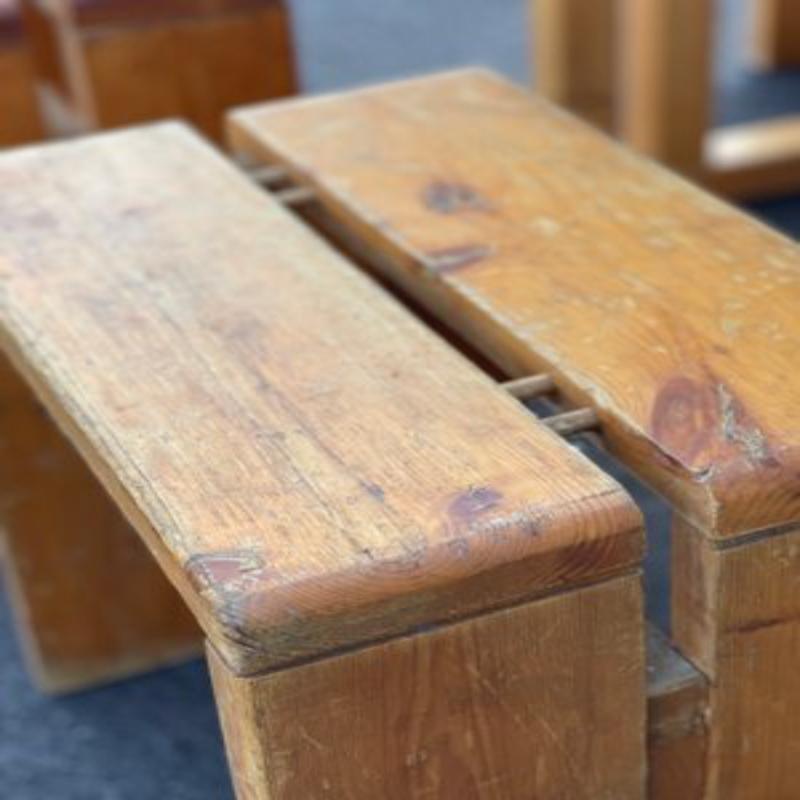 Set of 5, Dining Room Table, Stools and Bench by Charlotte Perriand for Les Arcs For Sale 1