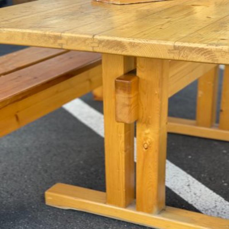 Set of 5, Dining Room Table, Stools and Bench by Charlotte Perriand for Les Arcs For Sale 2