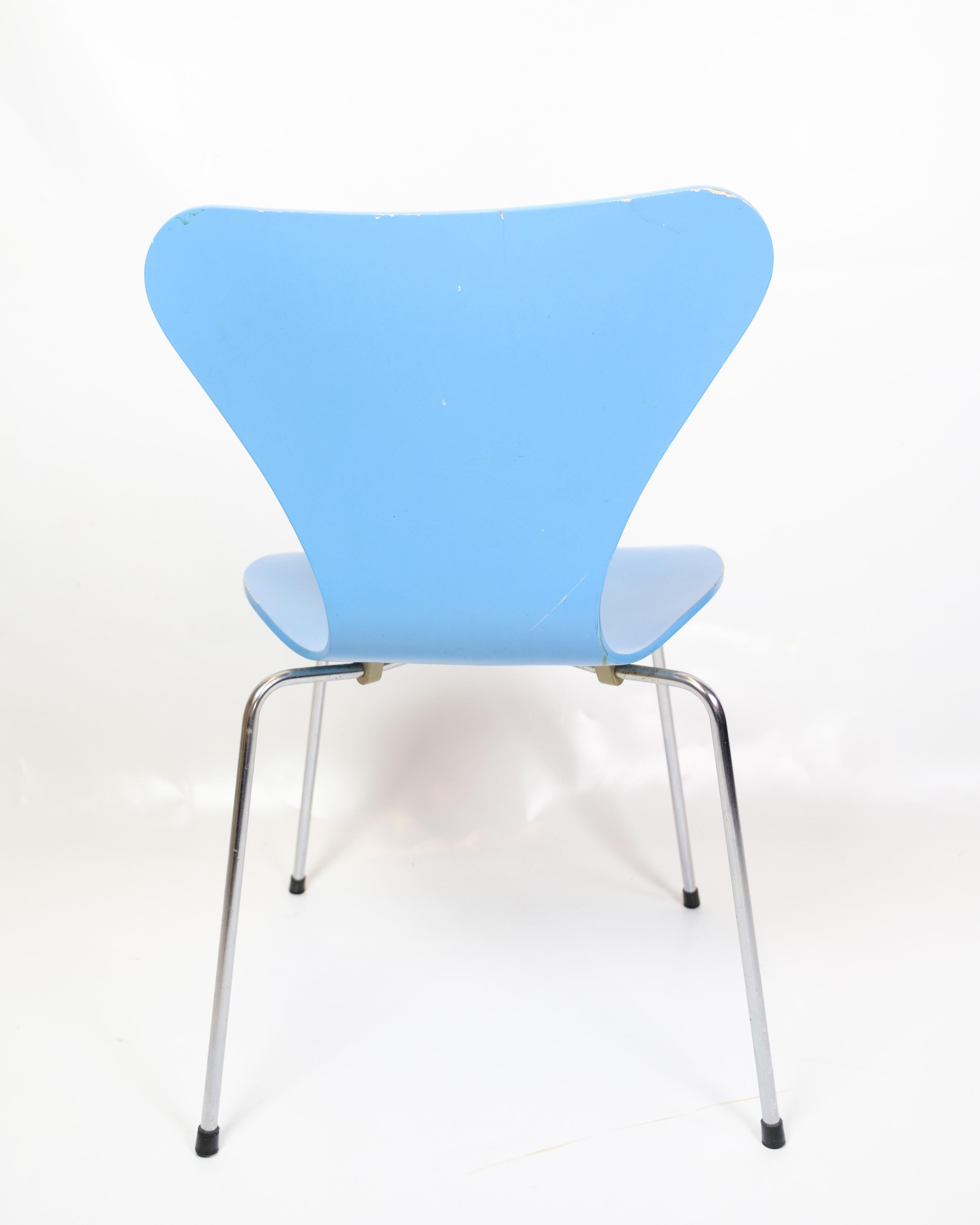Set di 5 sedie da tavolo modello 3107 in azzurro di Arne Jacobsen In condizioni buone in vendita a Lejre, DK