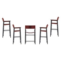 Set von 5 Director's Barhockern, m. Cognacfarbene Rückenlehne aus Leder und schwarzem Gummimetall