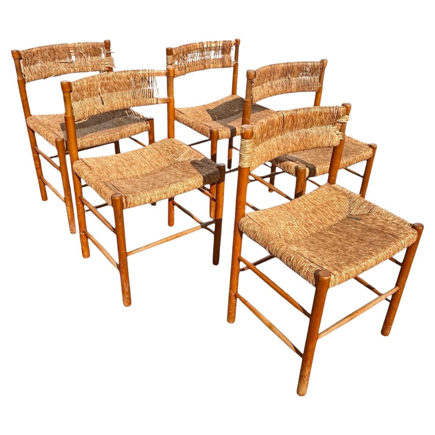 set of 5 Dordogne chairs by Charlotte Perriand , 1950's