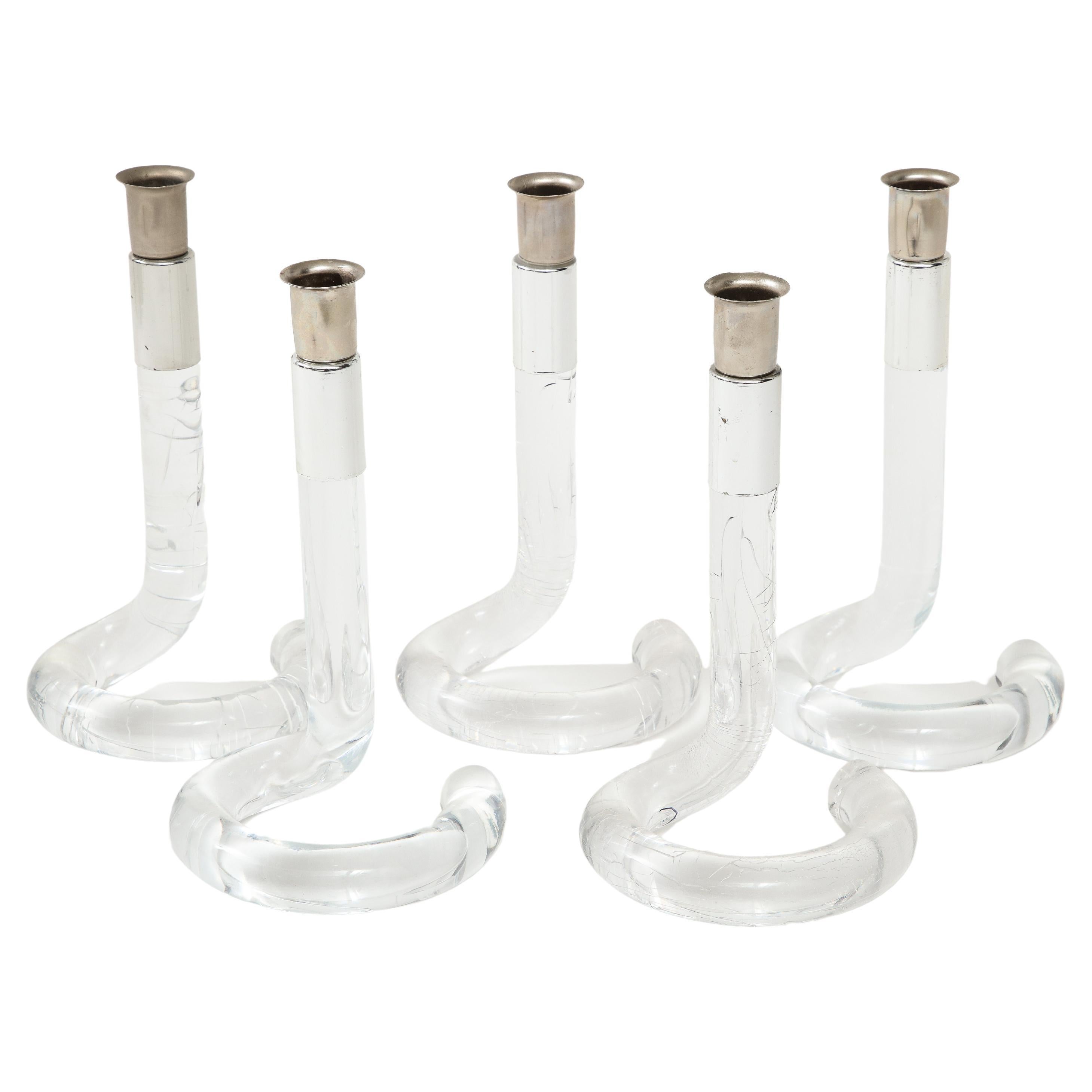 Set of 5 Dorothy Thorpe Lucite Candlesticks For Sale