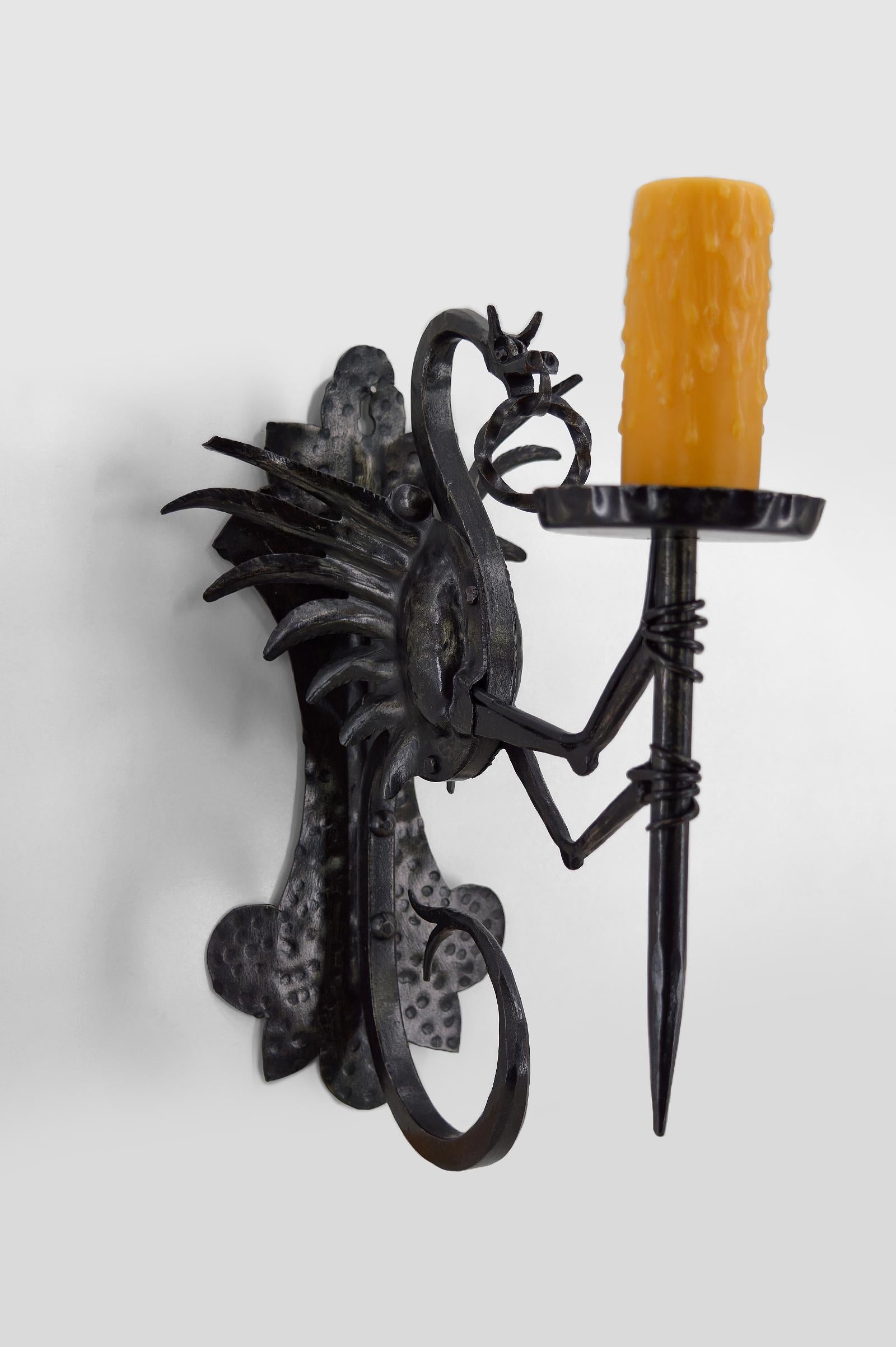Gothic Set of 5 Dragons Wall Sconces, Italy, circa 1900 For Sale