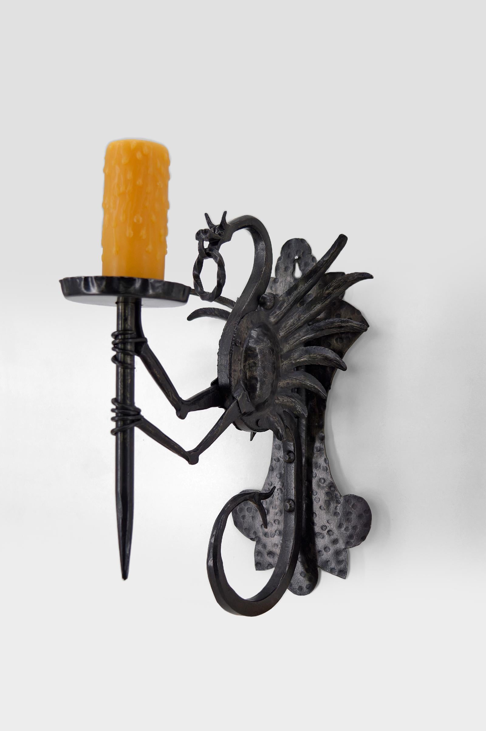 Patinated Set of 5 Dragons Wall Sconces, Italy, circa 1900 For Sale