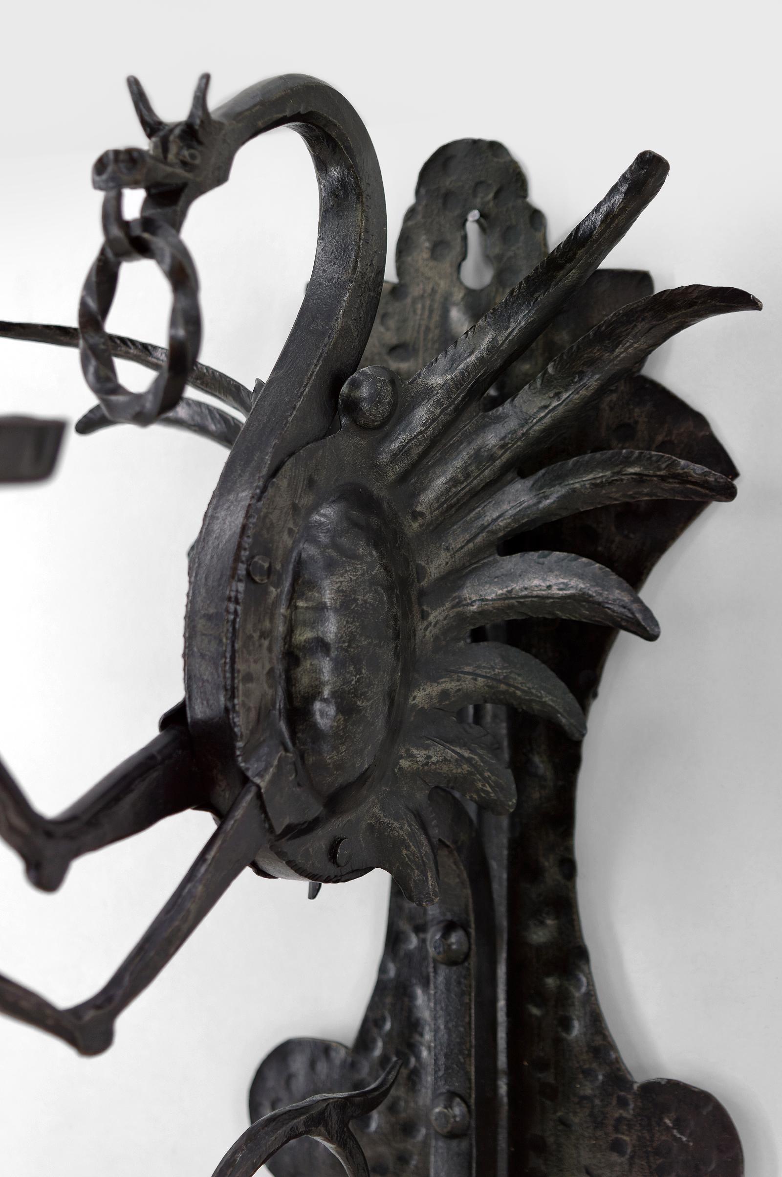 Early 20th Century Set of 5 Dragons Wall Sconces, Italy, circa 1900 For Sale