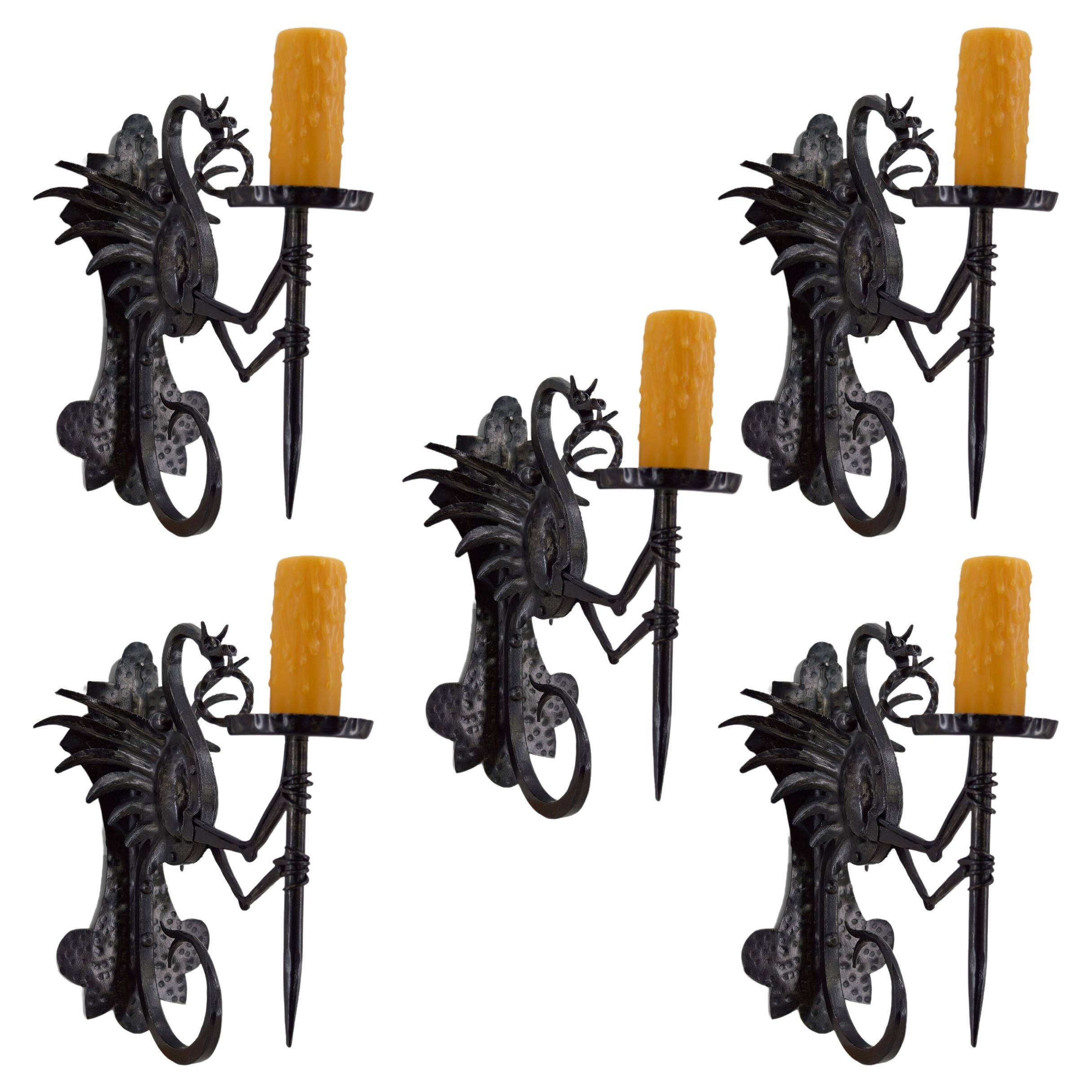 Set of 5 Dragons Wall Sconces, Italy, circa 1900 For Sale