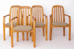Set of 5 Dyrlund Oak Armchairs, Danish Mid Century Dining Chairs 1970s, Solid Oa
