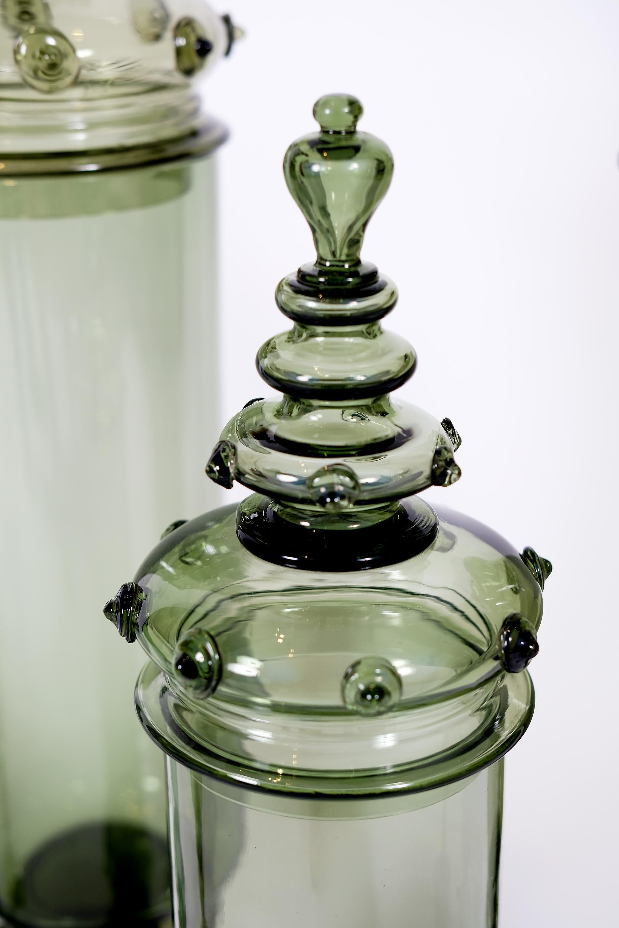 green apothecary jars