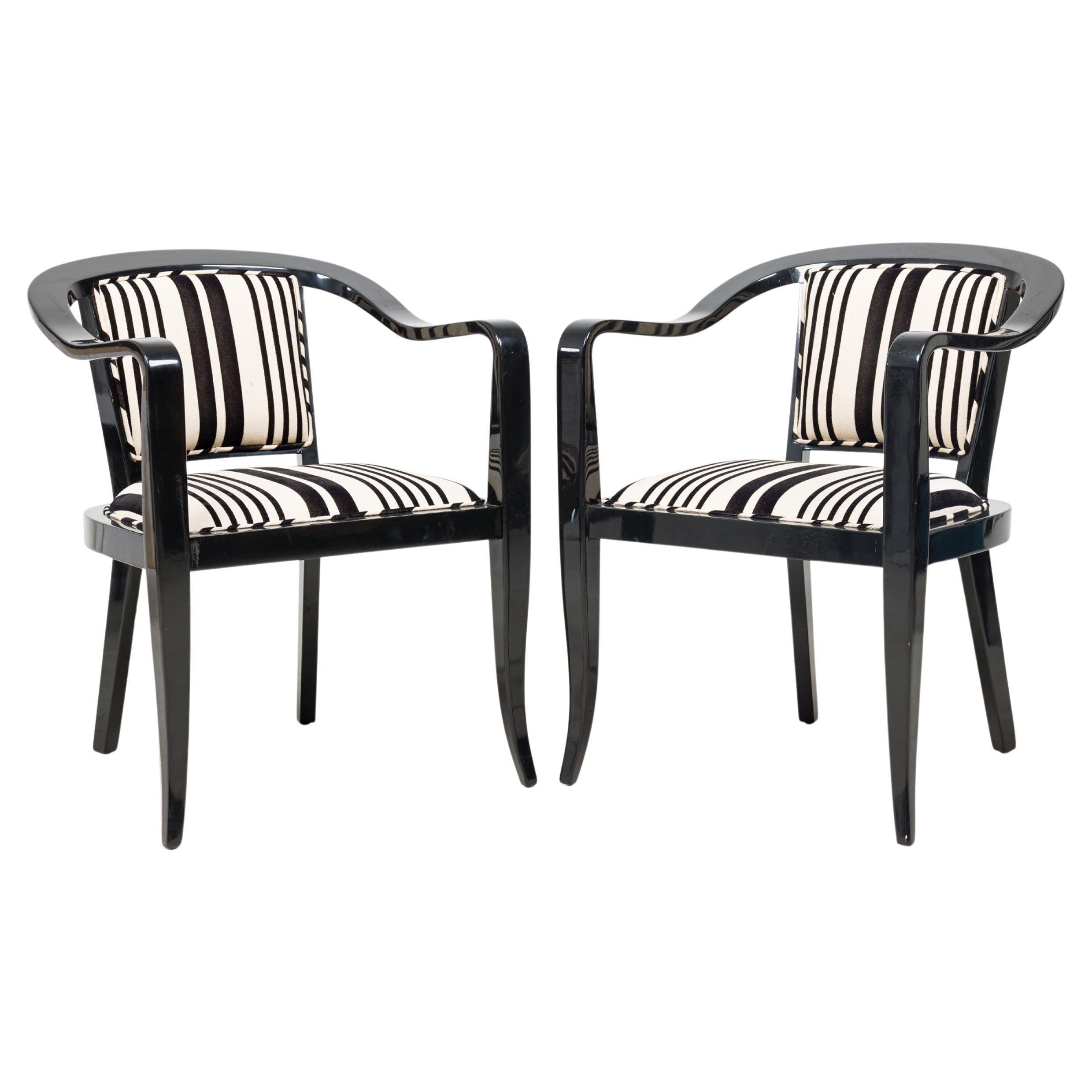 Set of 5 Ed Wormley Ebonized With Striped Upholestory Armchair