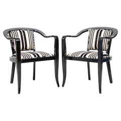 Set of 5 Ed Wormley Ebonized With Striped Upholestory Armchair