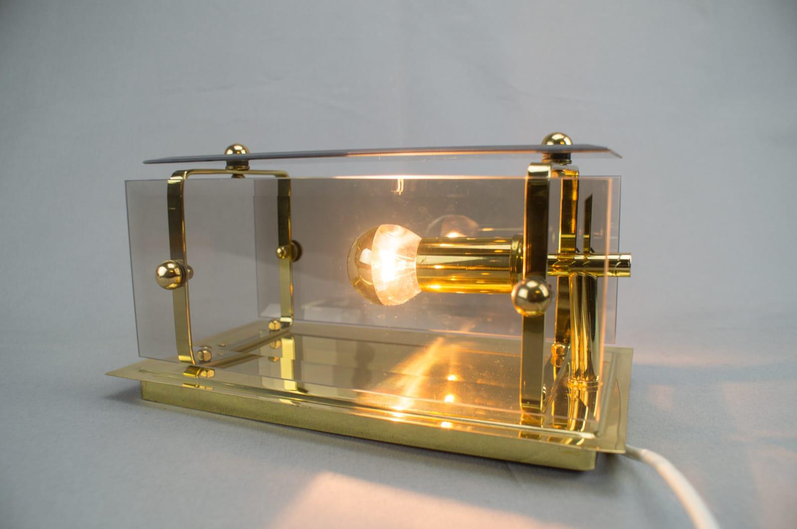 Set of 5 Elegant Midcentury Brass and Smoked Glass Wall Lamps, Germany, 1960s For Sale 3