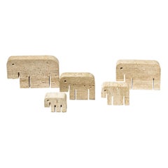 Set of 5 Elephants Animal Sculpture Travertine Decoration by Fratelli Mannelli