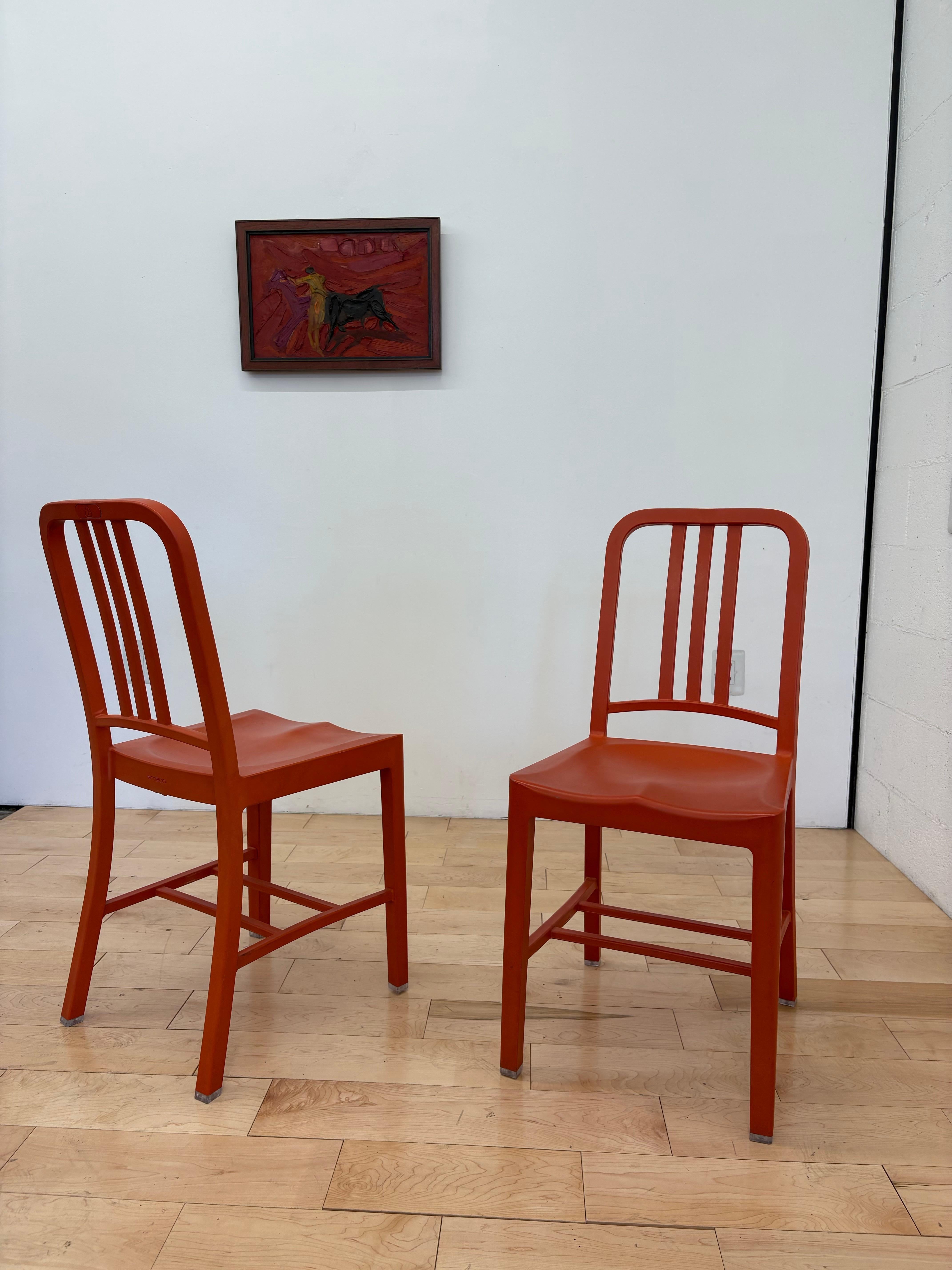 American Set of 5 Emeco 111 Navy Chairs in Red For Sale