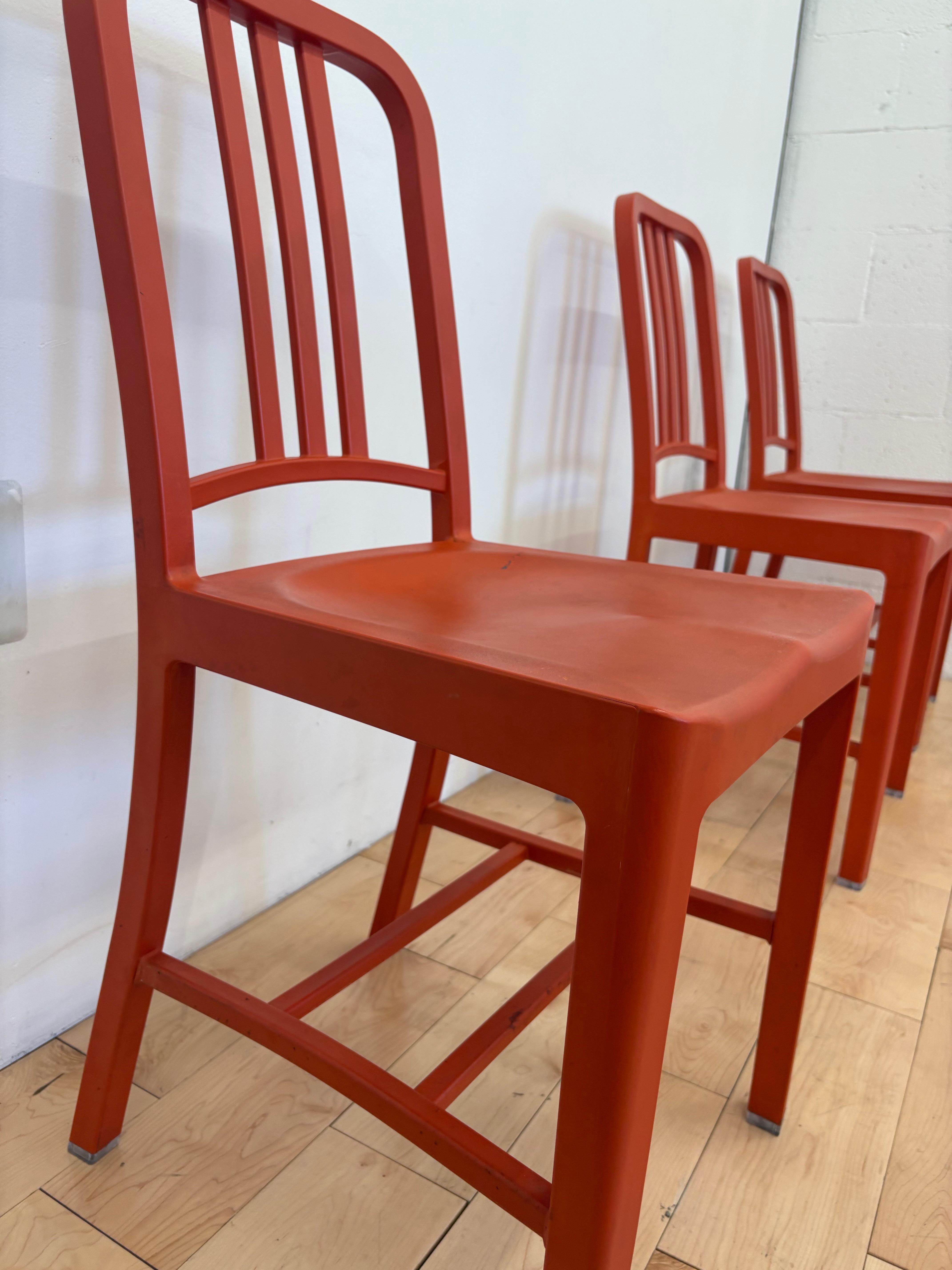 Contemporary Set of 5 Emeco 111 Navy Chairs in Red For Sale
