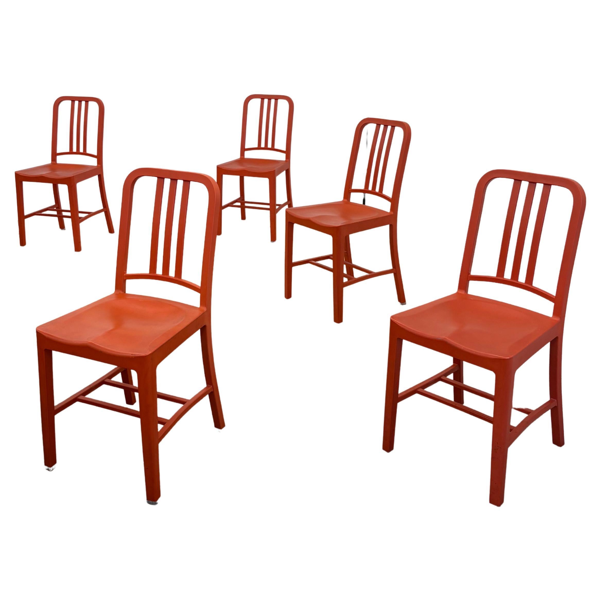 Set of 5 Emeco 111 Navy Chairs in Red For Sale