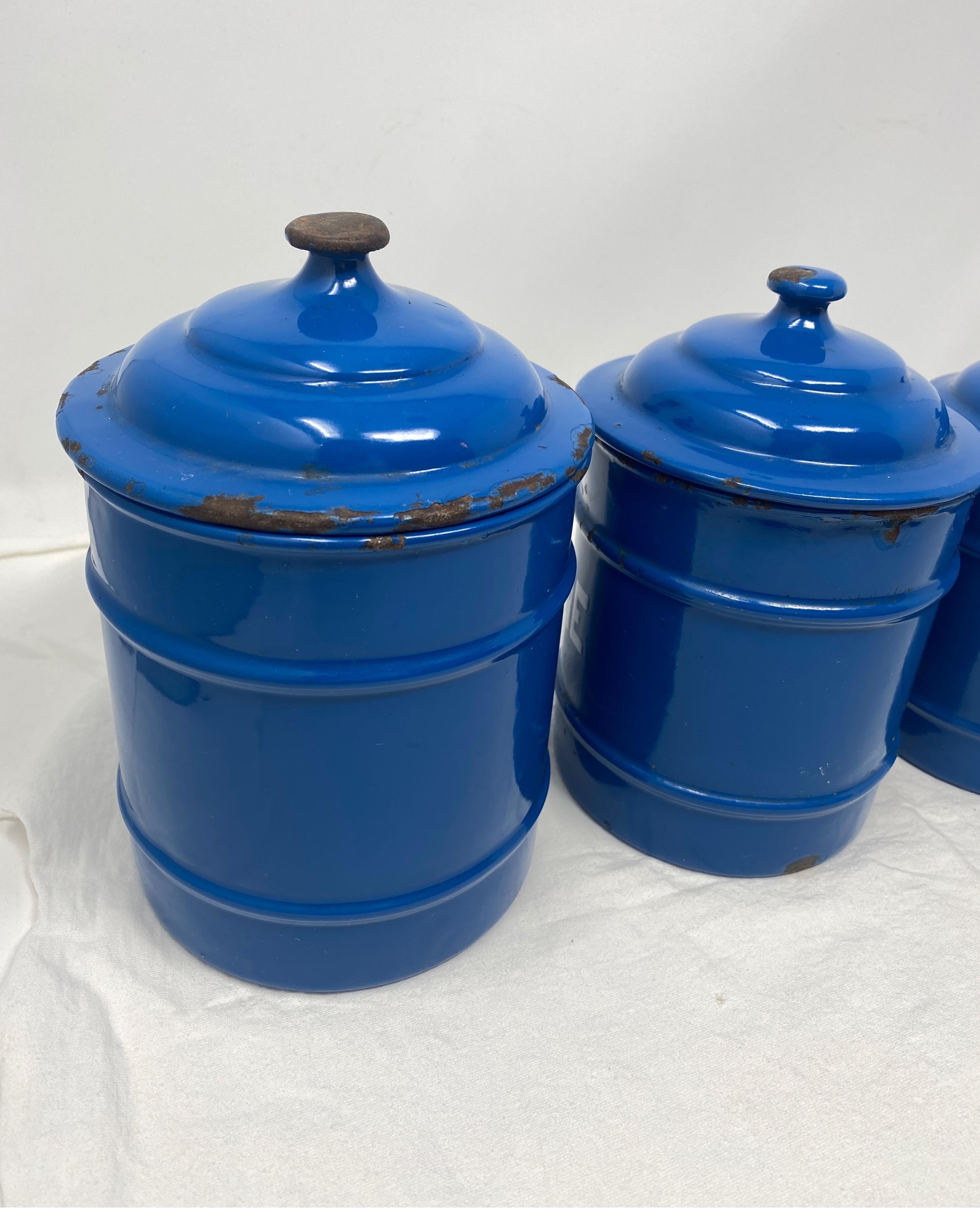 20th Century Set of 5 Enameled Canisters