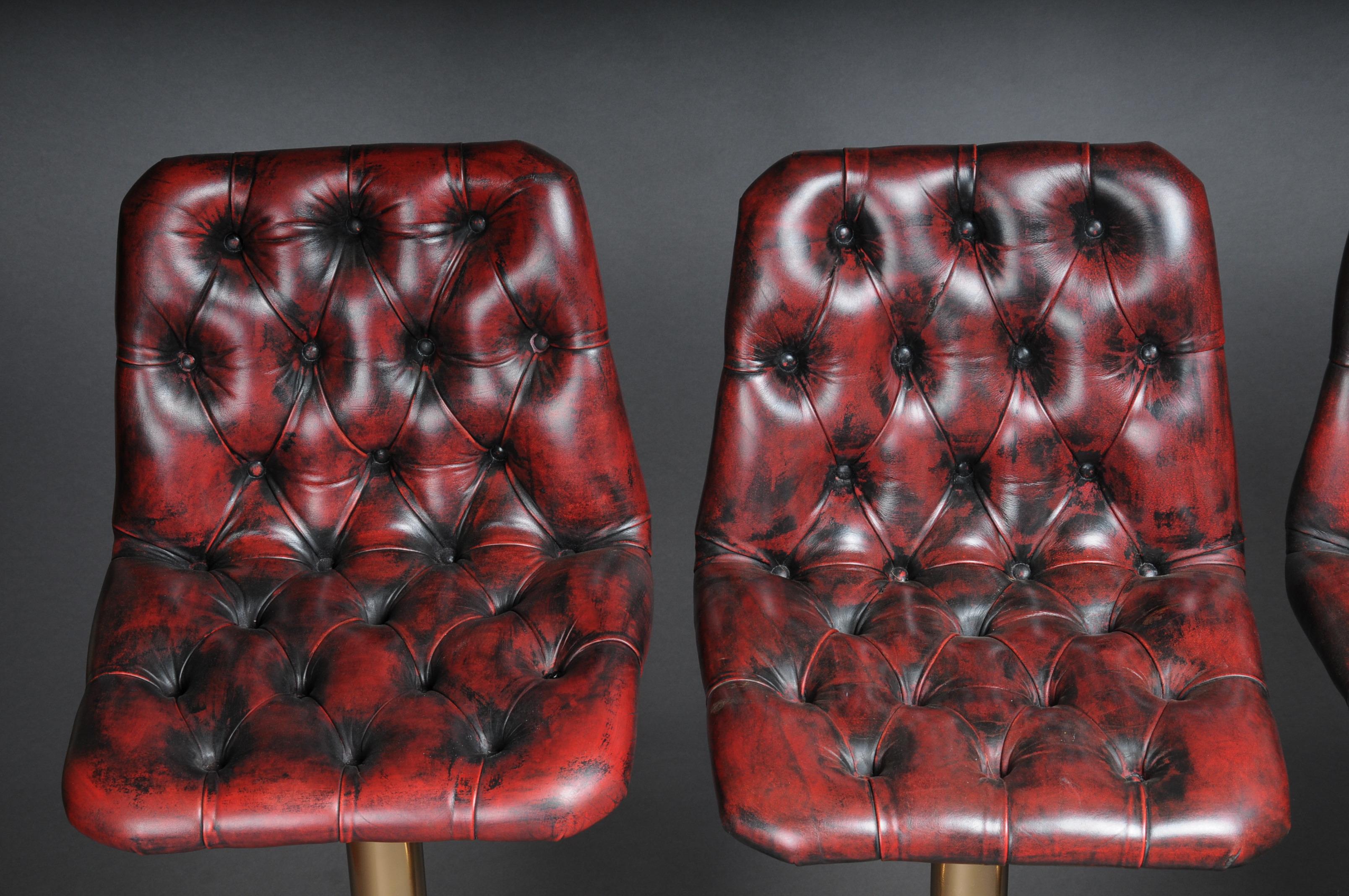 Ensemble de 5 tabourets de bar anglais de Chesterfield, 20ème siècle, cuir rouge 3