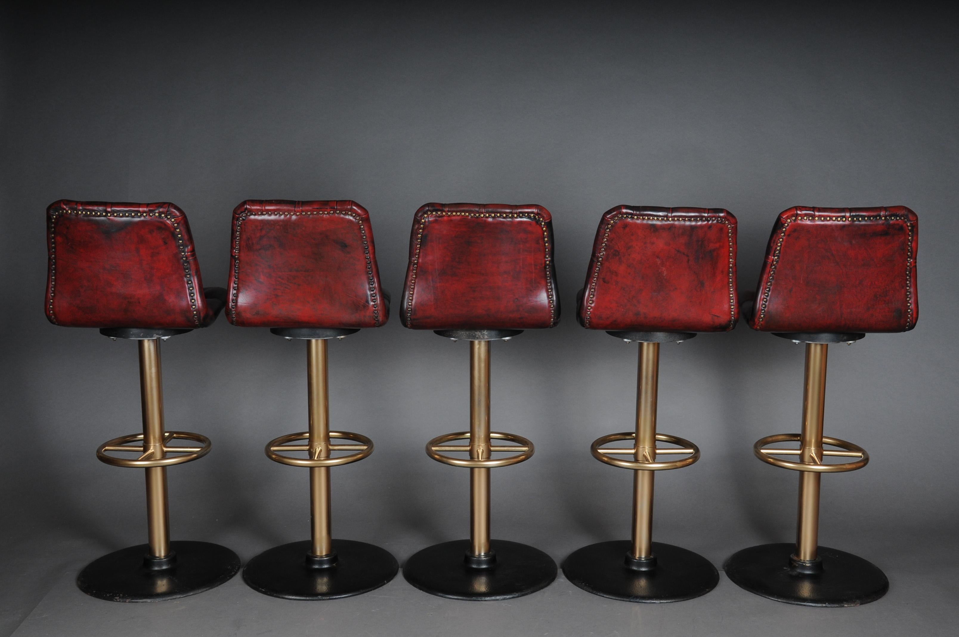Ensemble de 5 tabourets de bar anglais de Chesterfield, 20ème siècle, cuir rouge 9