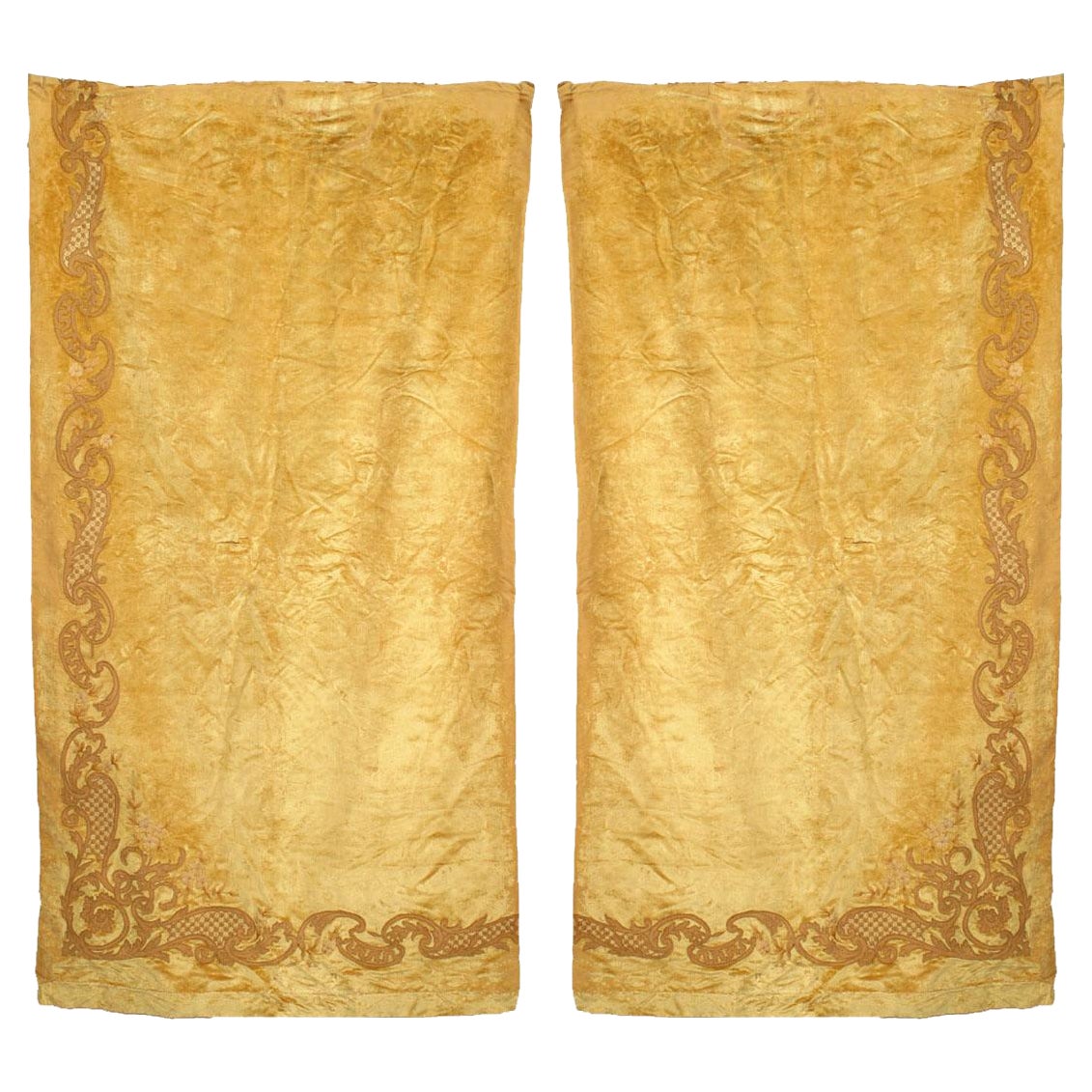Set of 5 English Victorian Style Gold Velvet Drapes