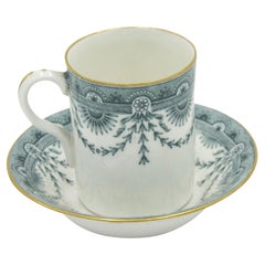 Set of 5 English Victorian Worcester Porcelain Teacups and Saucers