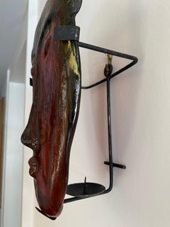 Set of 5 Erik Hoglund styled Glass Face Masks Wall Sconces Multicolor Midcentury