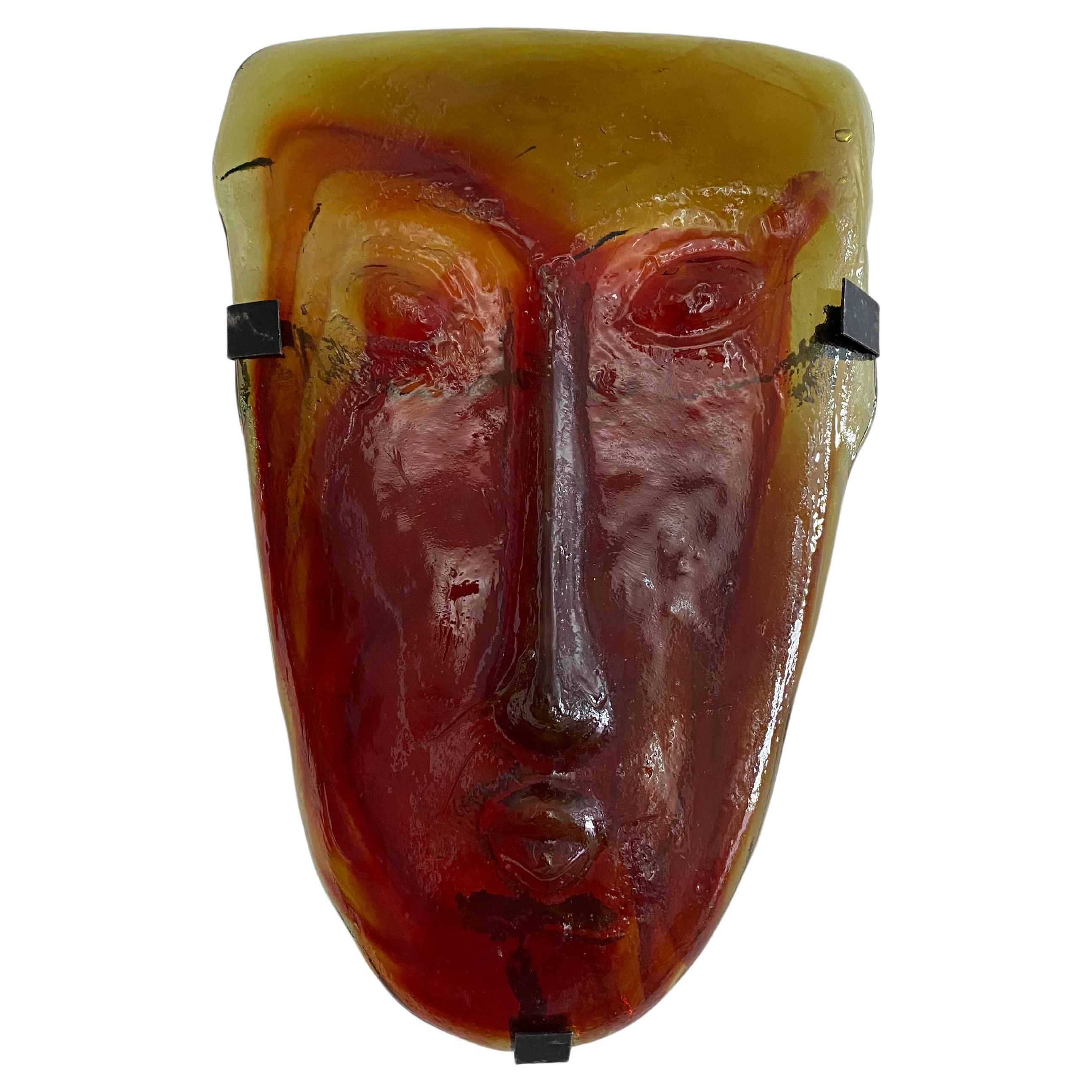 Set of 5 Erik Hoglund styled Glass Face Masks Wall Sconces Multicolor Midcentury For Sale