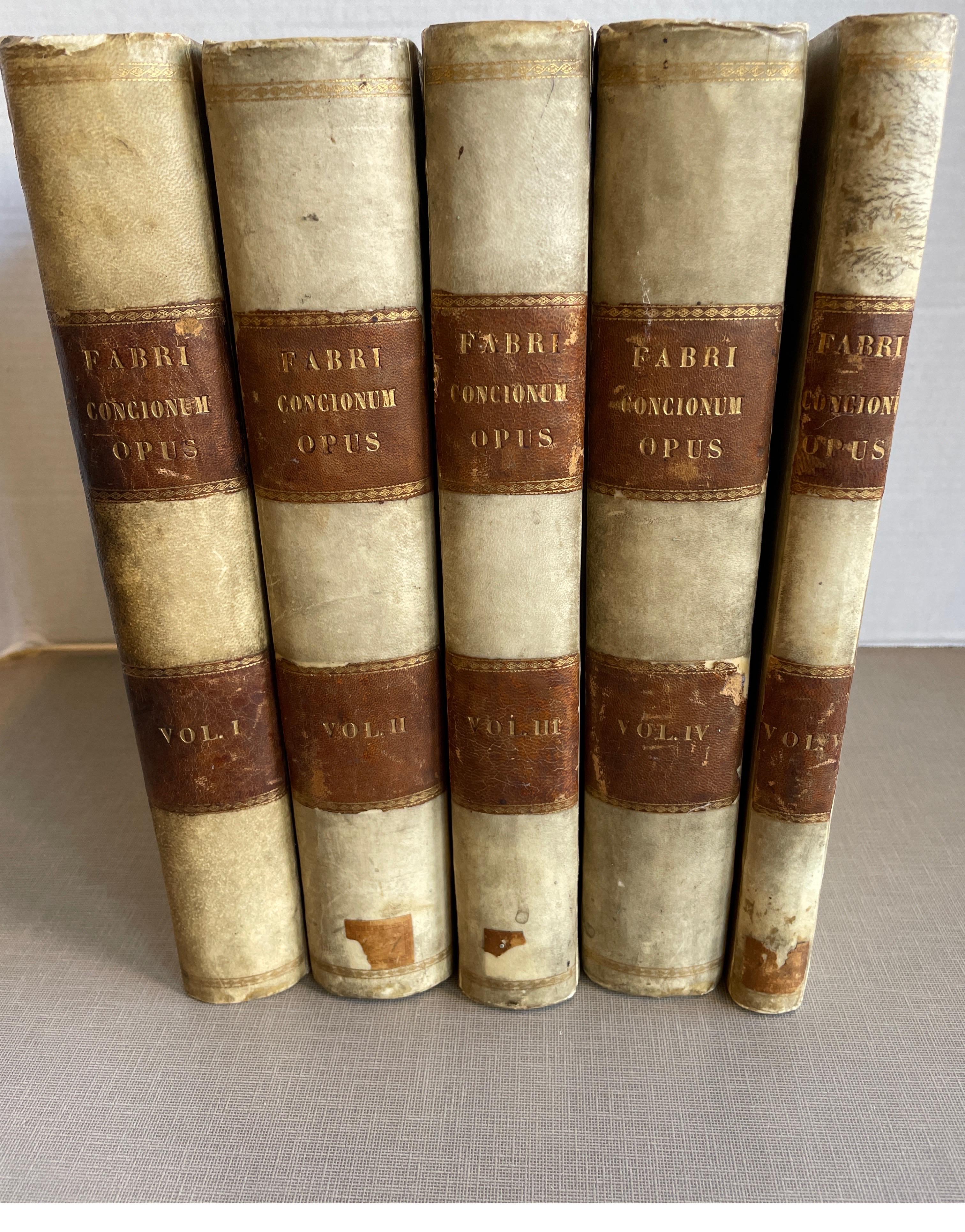 Italian Set of 5 Fabri Concionum opus vellum books from 1872 For Sale