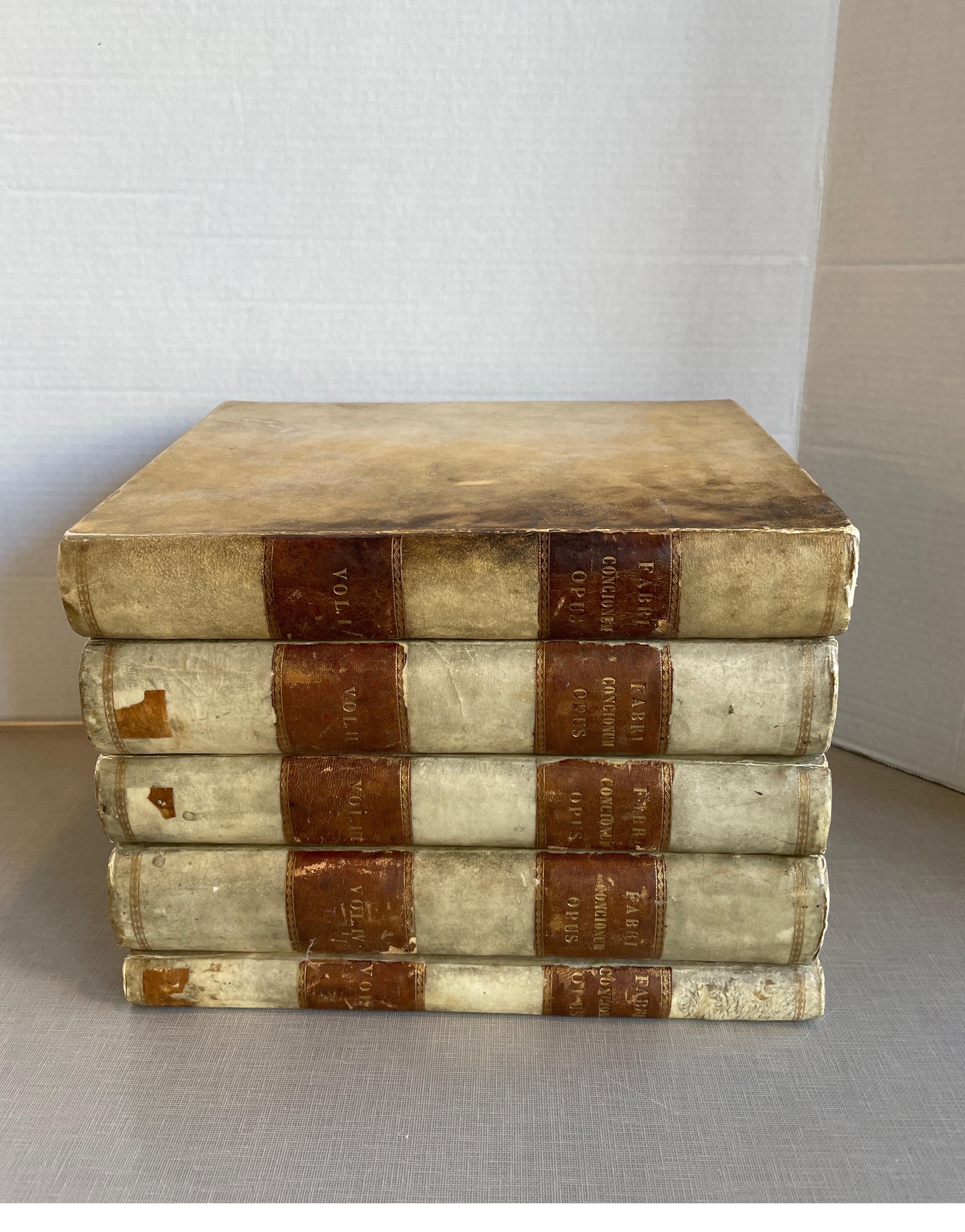 Paper Set of 5 Fabri Concionum opus vellum books from 1872 For Sale