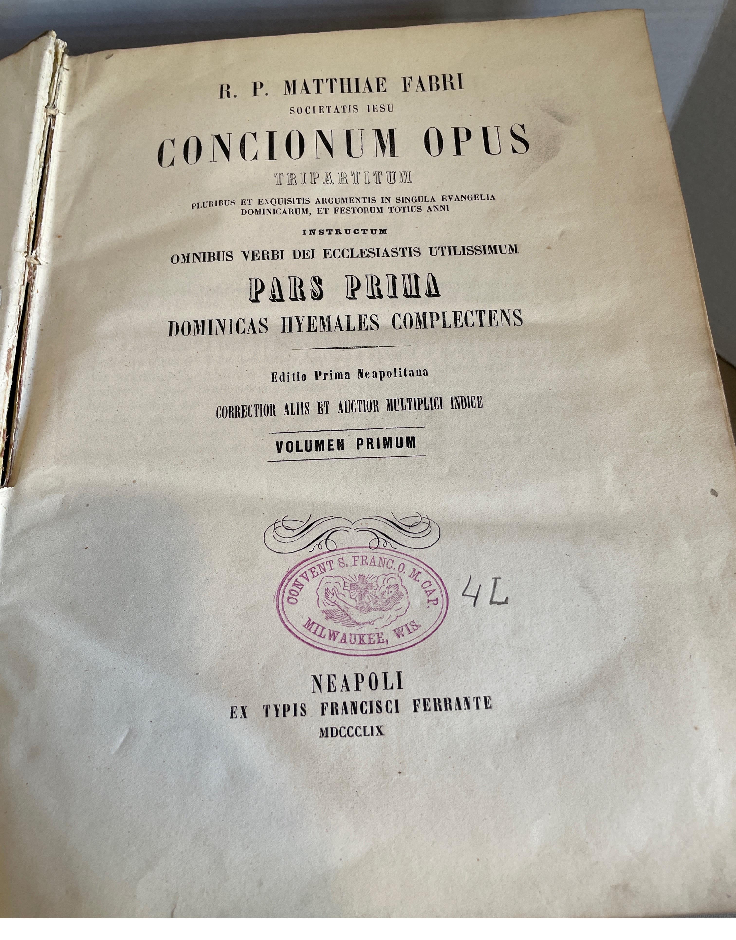Set of 5 Fabri Concionum opus vellum books from 1872 For Sale 1