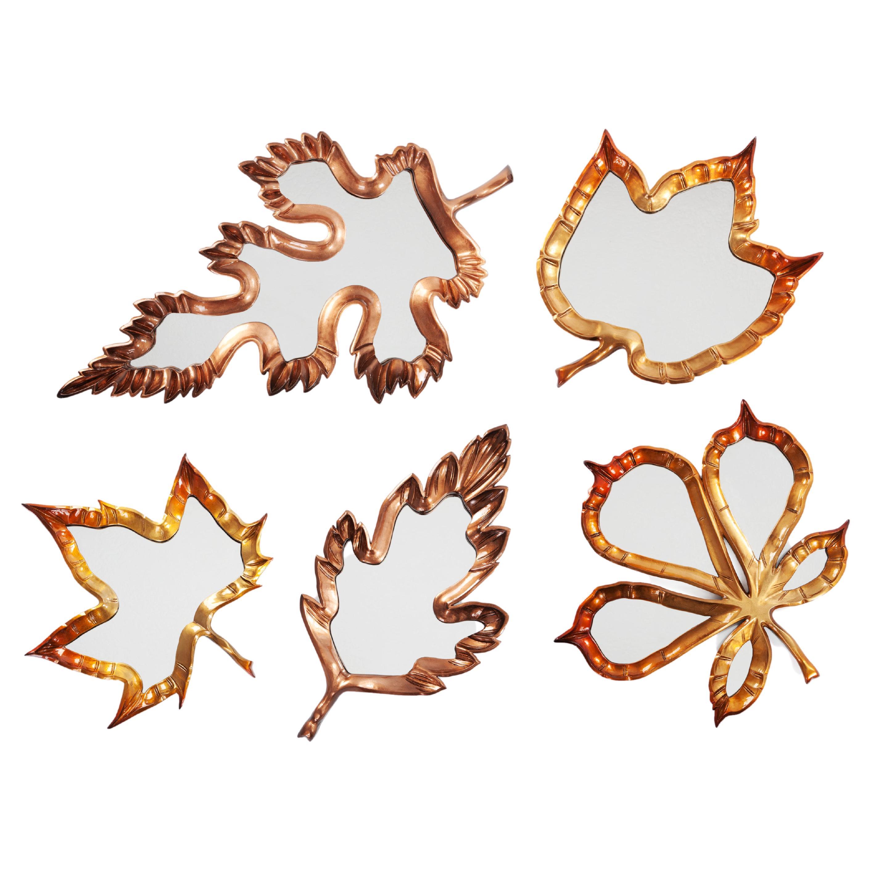 Set von 5 Spiegeln mit fallenden Blättern von InsidherLand
