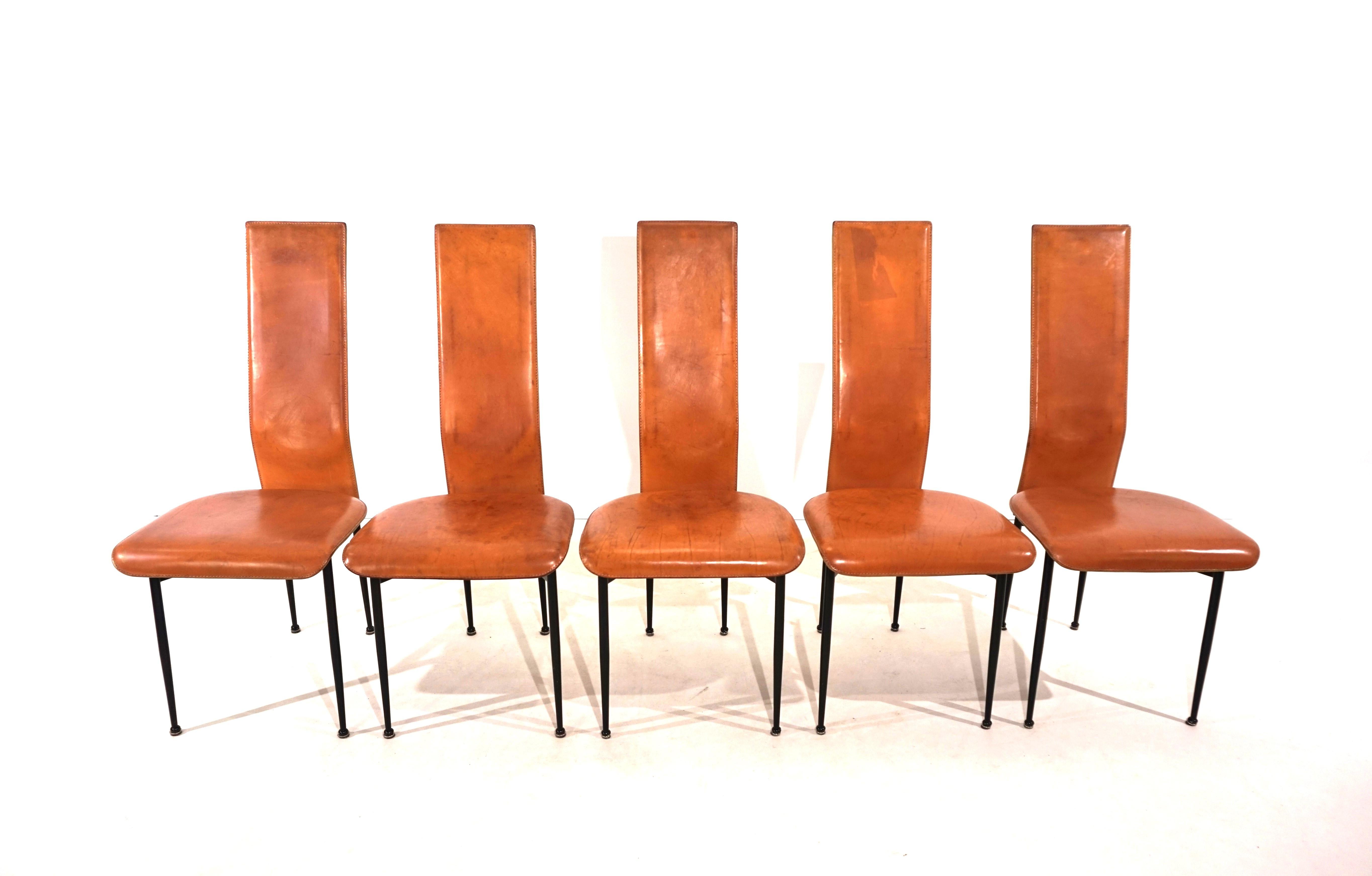 Set of 5 Fasem S44 leather dining chairs by Giancarlo Vegni & Gualtierotti 4