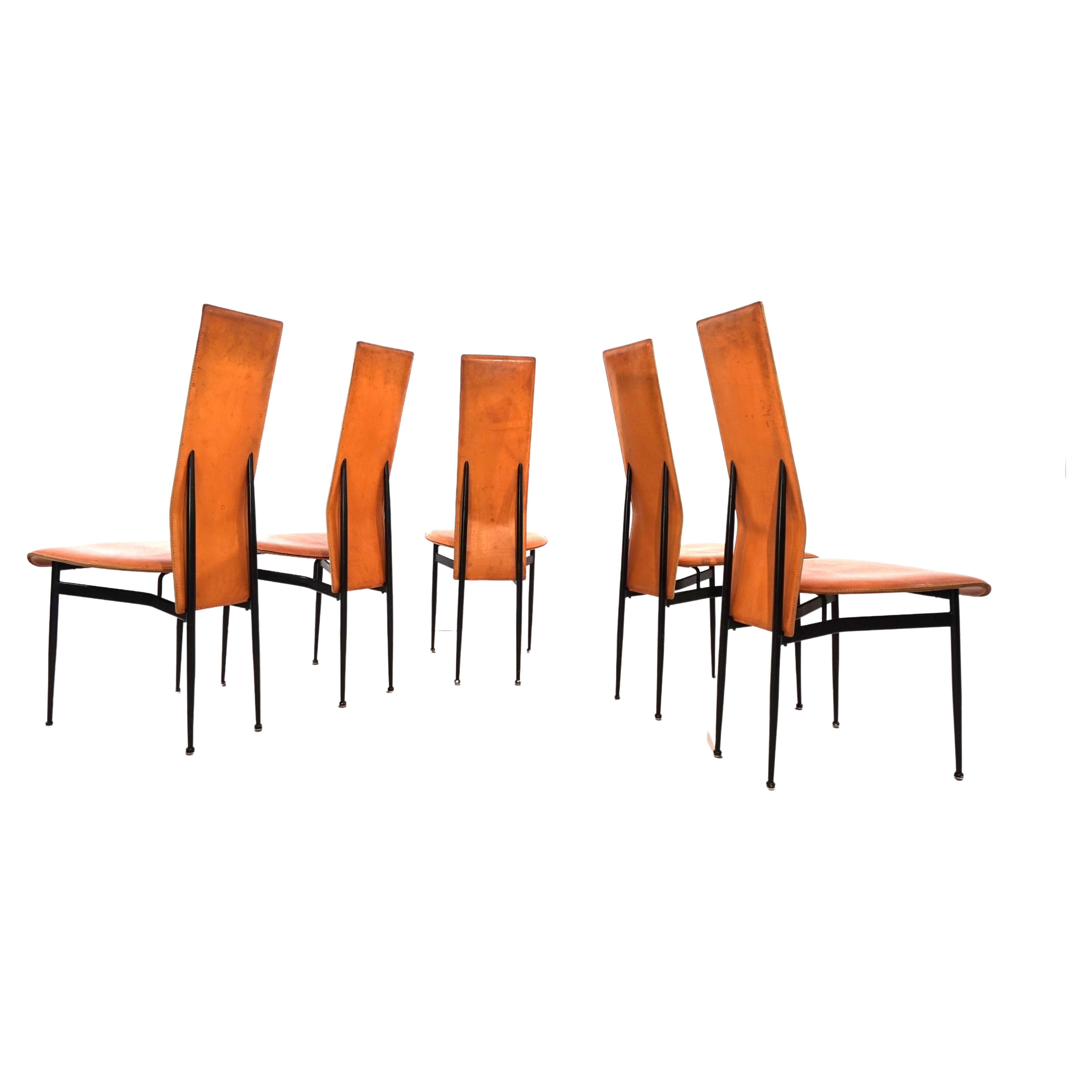 Set of 5 Fasem S44 leather dining chairs by Giancarlo Vegni & Gualtierotti For Sale
