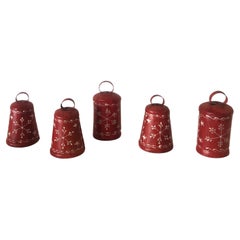 Set of '5' Festive Holiday Painted Red and White Bells