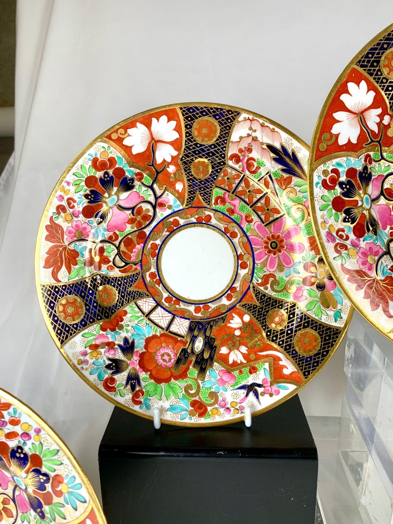 English Set of 5 Flight Barr & Barr Worcester Imari Plates Hand Painted Circa 1810 For Sale