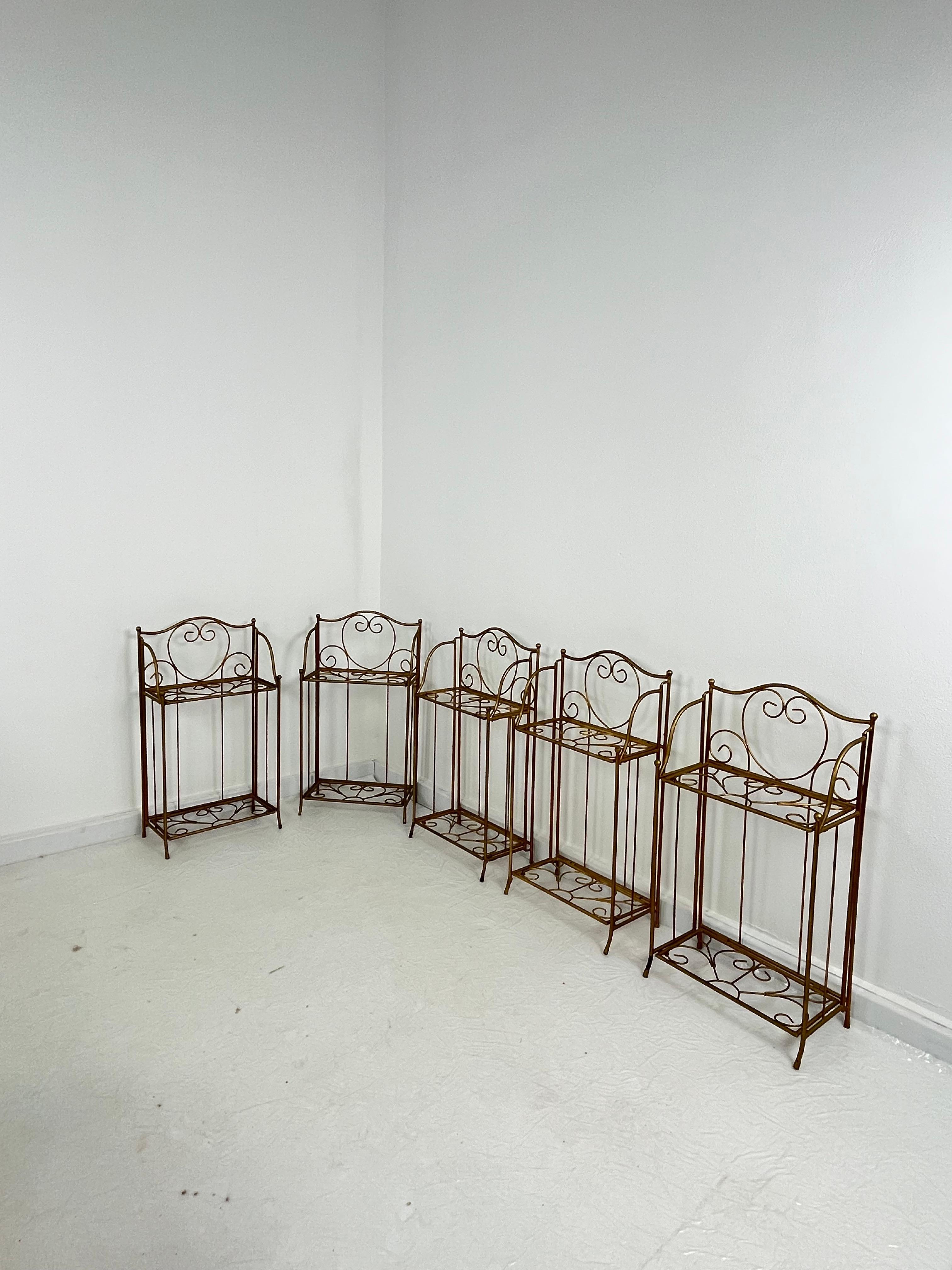 Italian Set of 5 Folding Gilded Iron Planters/pot holders, 1960s For Sale