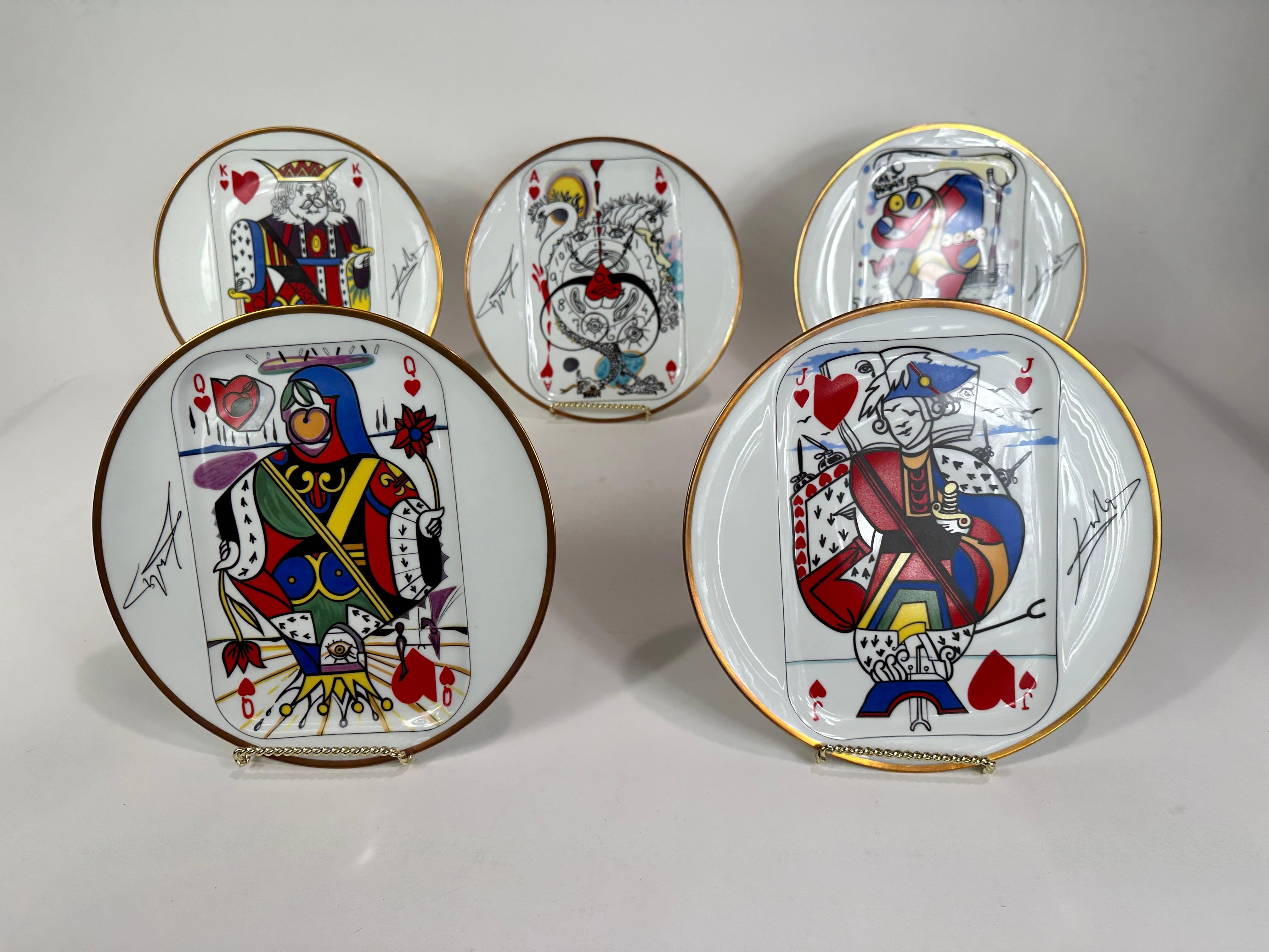 Ceramic Set of 5 Framed Carte a Jouer Porcelain Plates by Salvador Dali for Puiforcat
