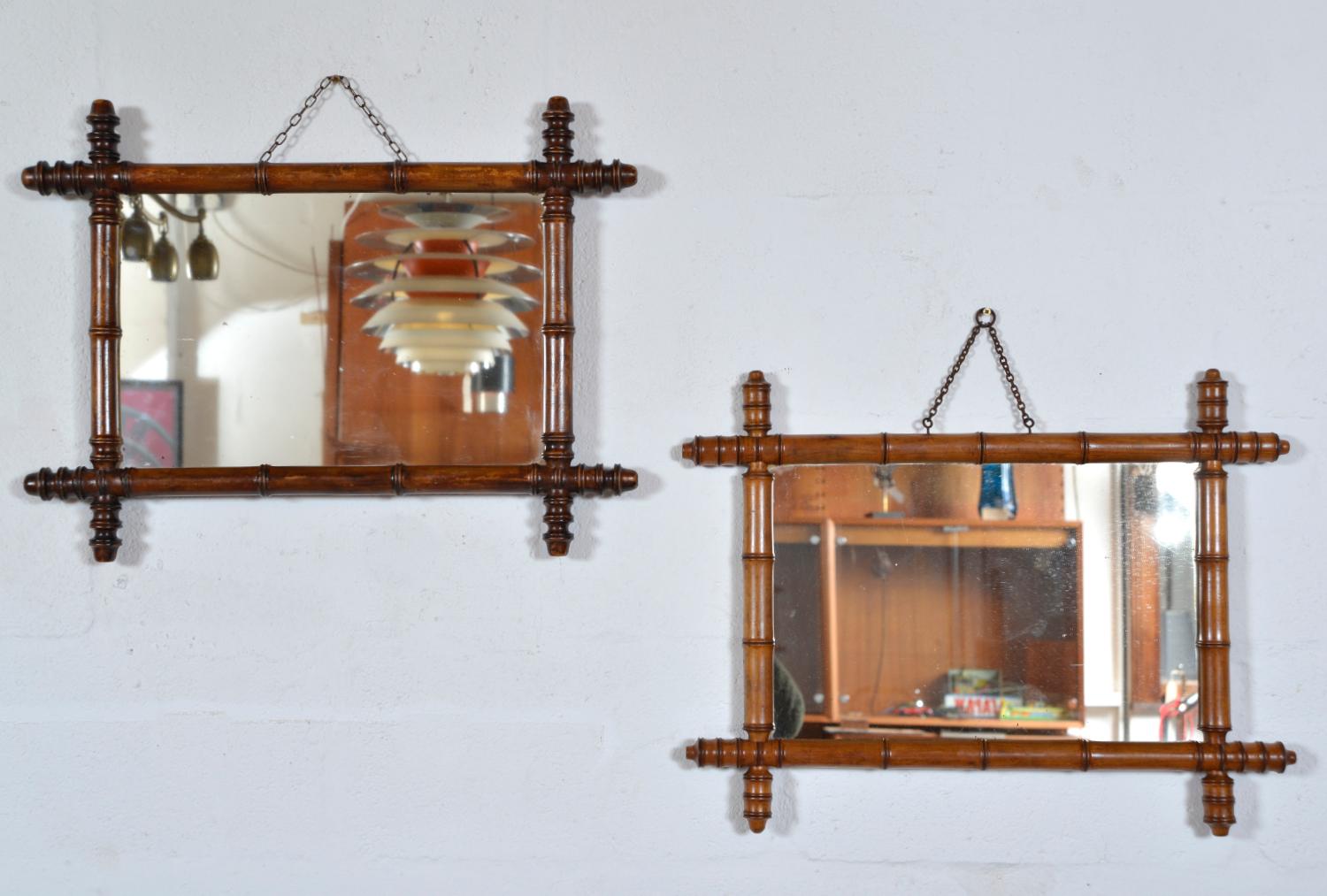 Ensemble de 5 miroirs muraux français anciens en faux bambou cadre artisanal 19ème siècle  en vente 4