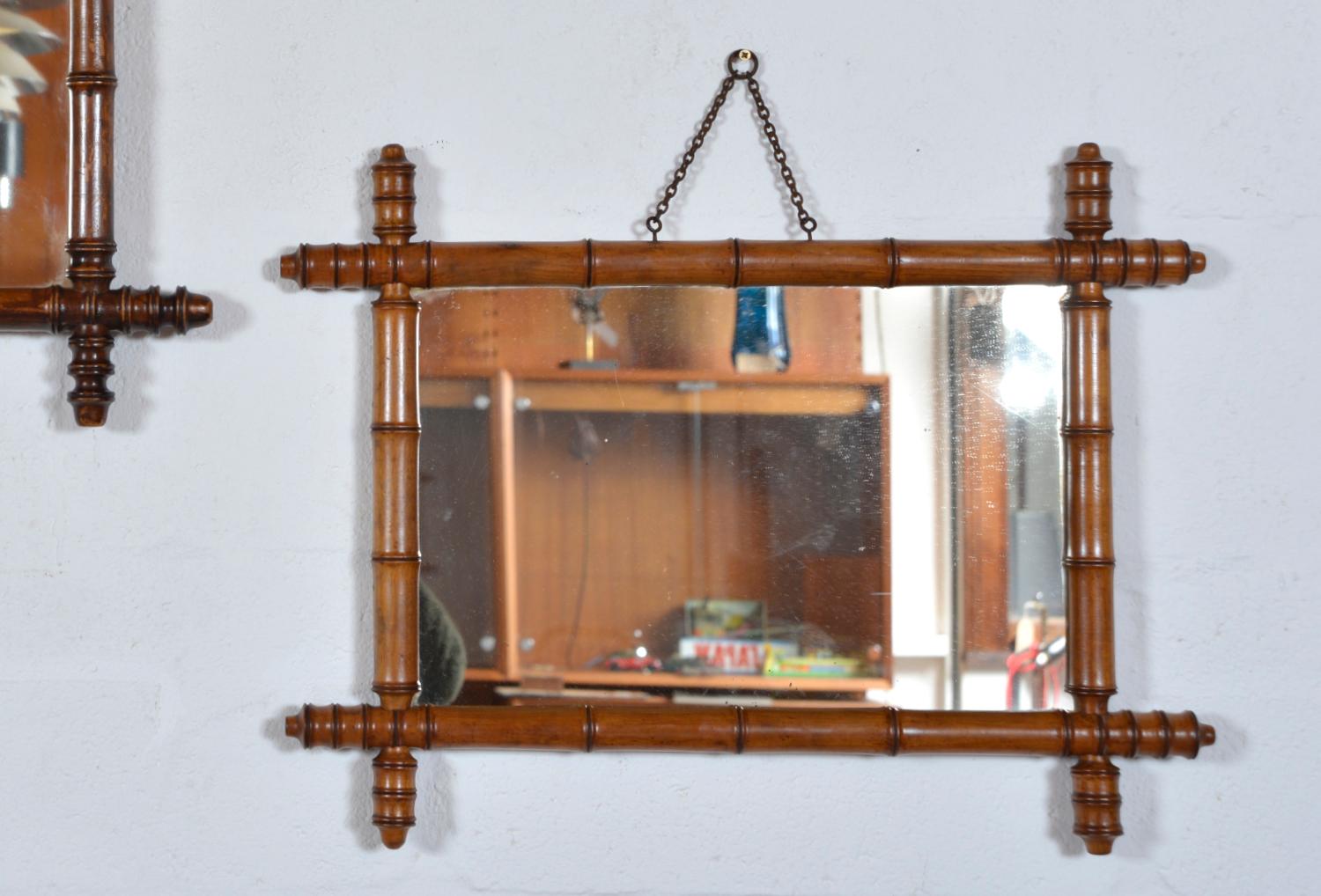 Ensemble de 5 miroirs muraux français anciens en faux bambou cadre artisanal 19ème siècle  en vente 6