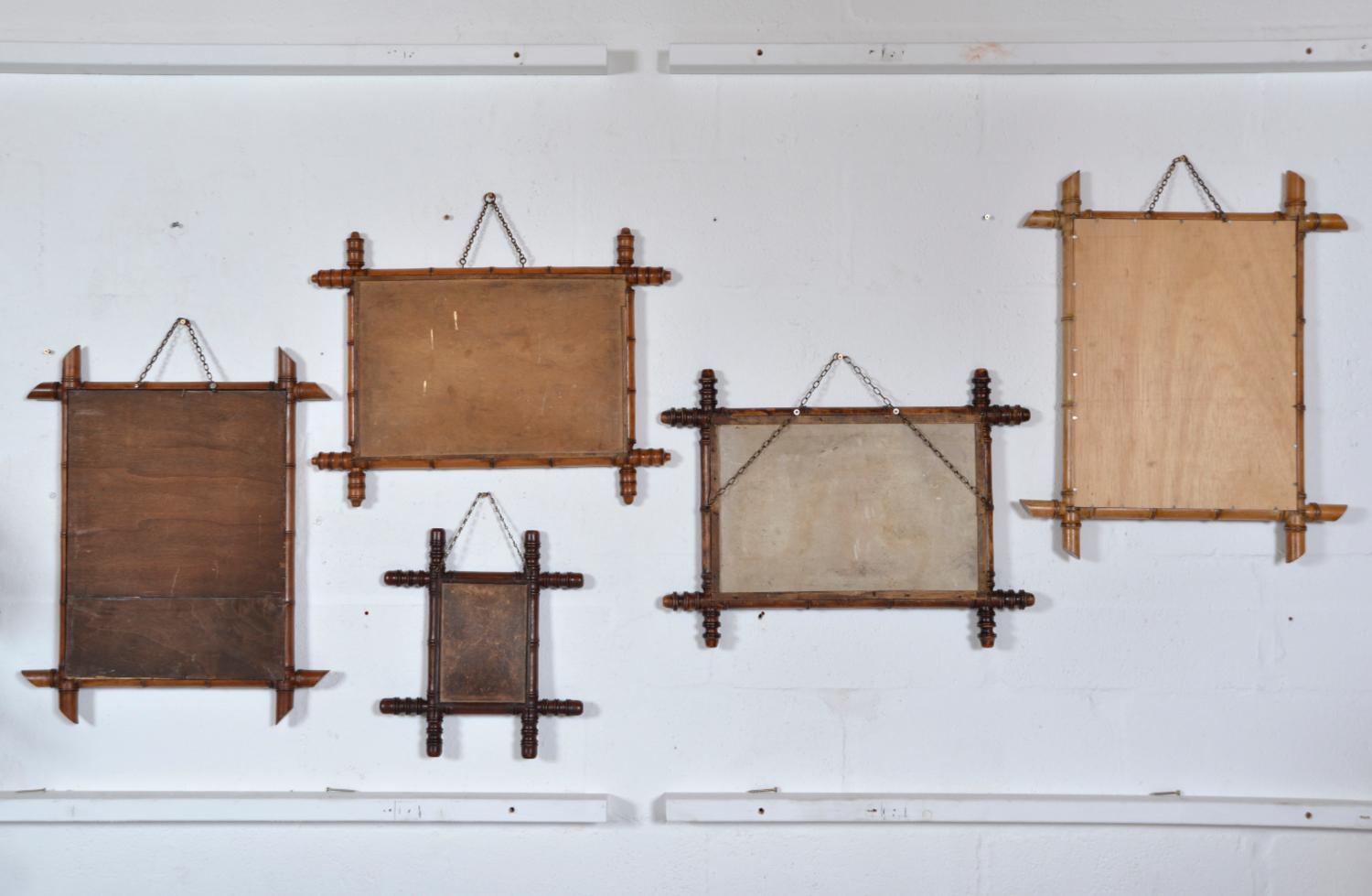 Ensemble de 5 miroirs muraux français anciens en faux bambou cadre artisanal 19ème siècle  en vente 12