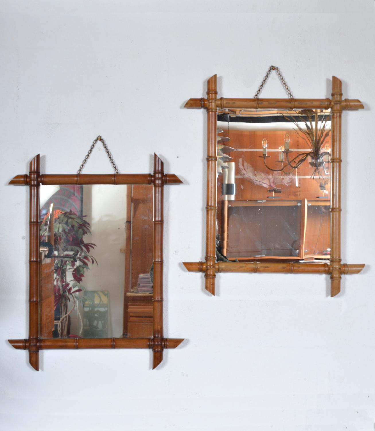 Set of 5 French Antique Faux Bamboo Wall Mirrors Frames Folk Art 19th Century  For Sale 1