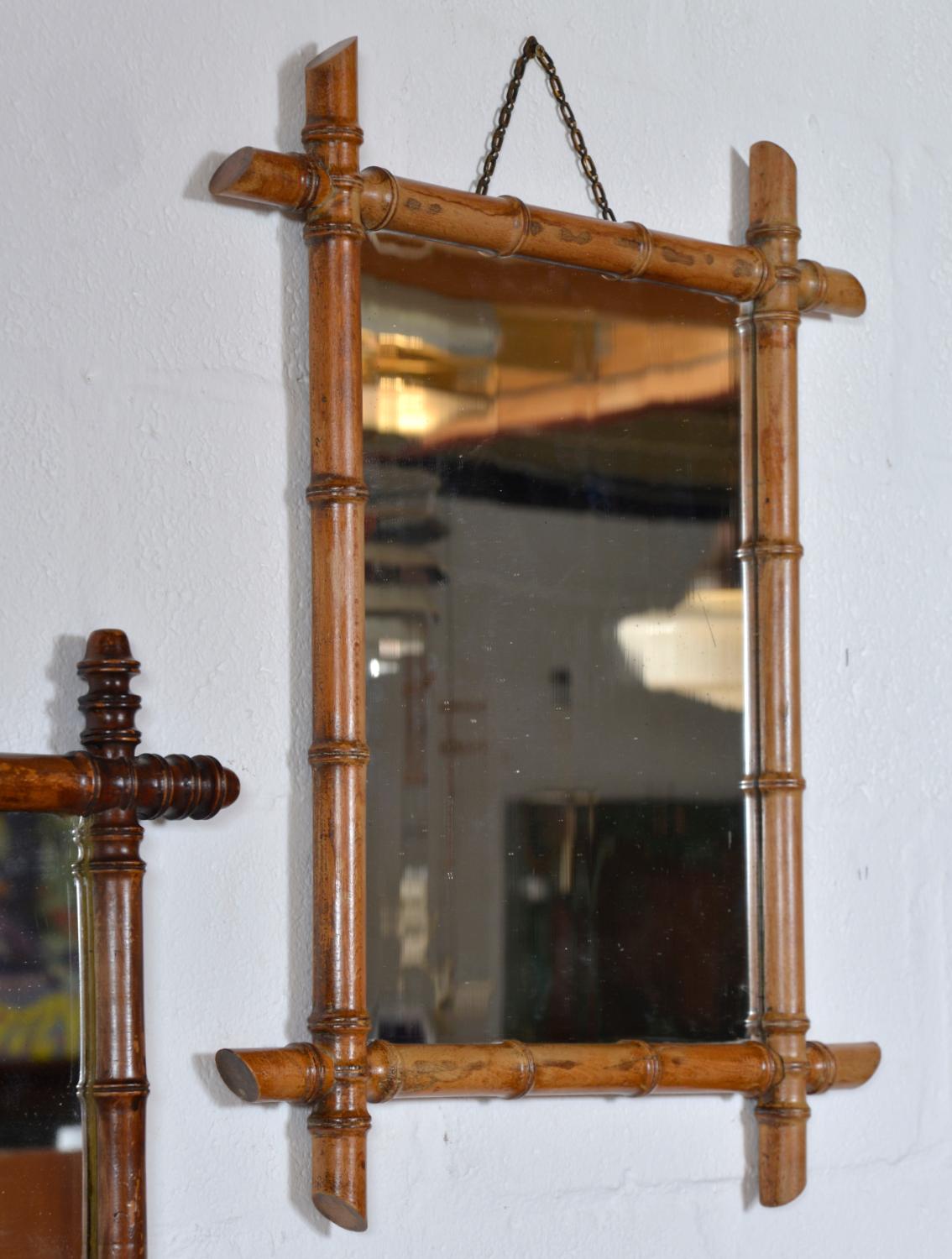 Métal Ensemble de 5 miroirs muraux français anciens en faux bambou cadre artisanal 19ème siècle  en vente