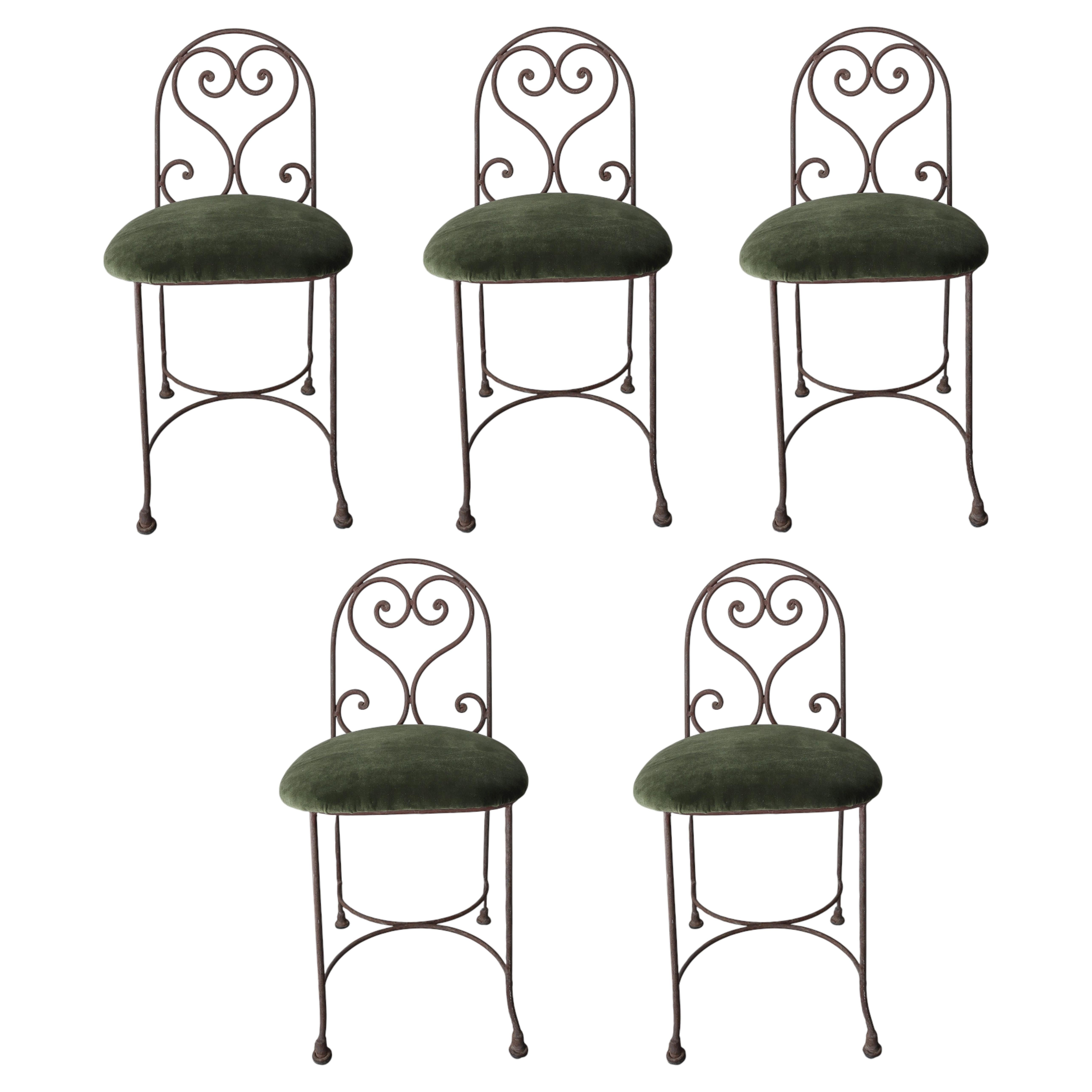 Set of 5 French Antique Iron Garden Dining Chairs
