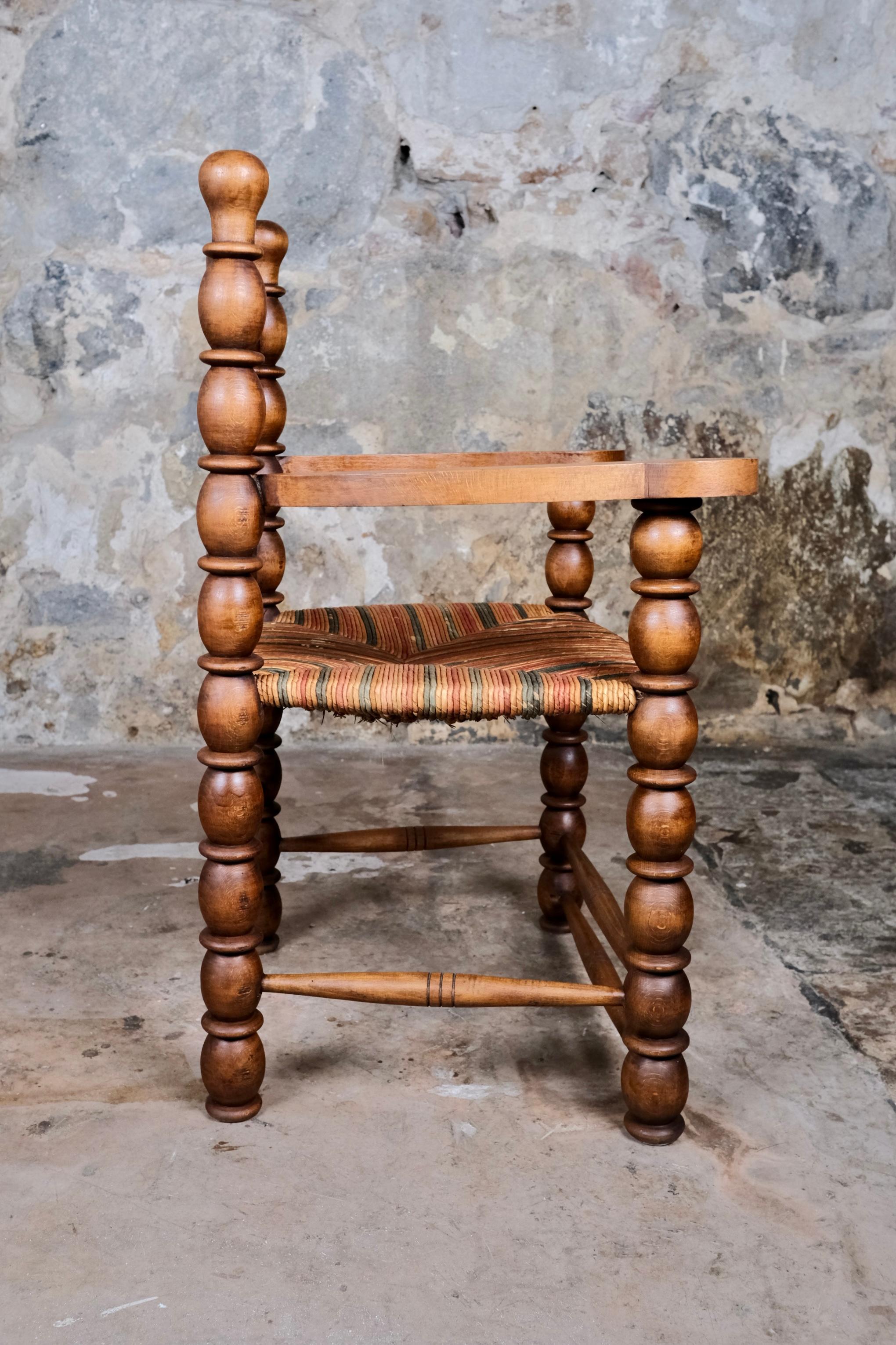 Set of 5 French bobbin chairs in the style of Charles Dudouyt, 1940-50s For Sale 3