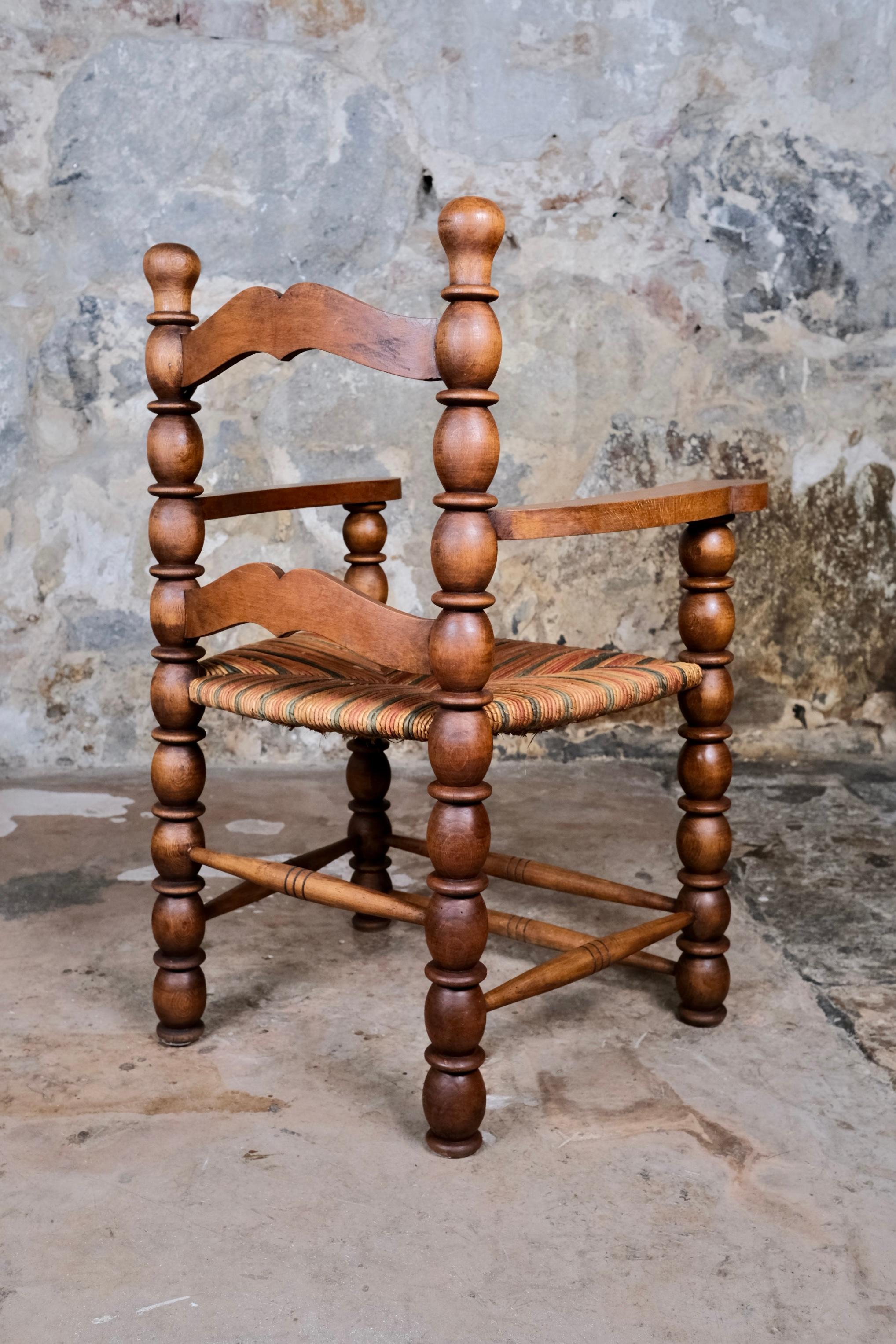 Set of 5 French bobbin chairs in the style of Charles Dudouyt, 1940-50s For Sale 4
