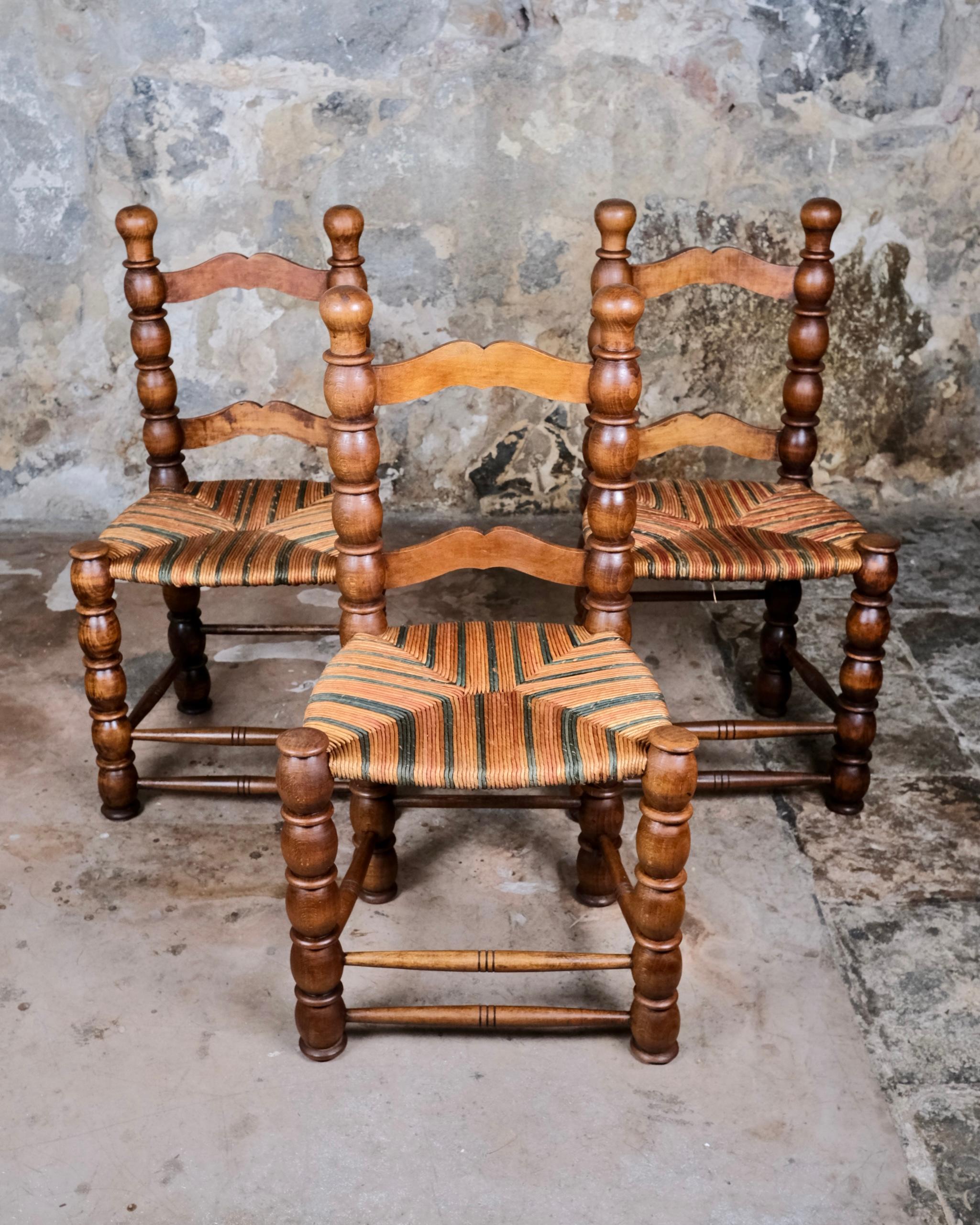 Set of 5 French bobbin chairs in the style of Charles Dudouyt, 1940-50s For Sale 7