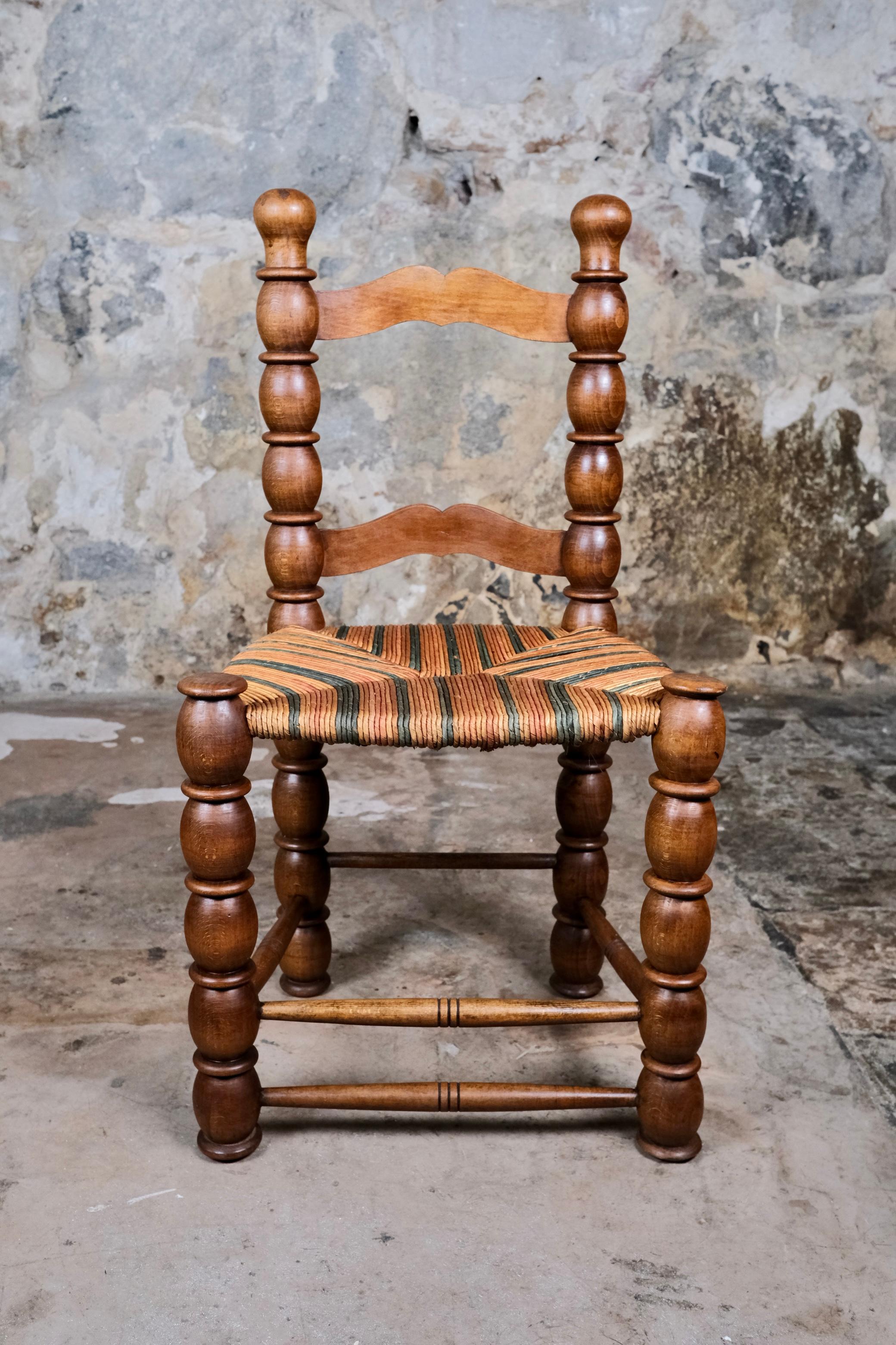 Set of 5 French bobbin chairs in the style of Charles Dudouyt, 1940-50s For Sale 8