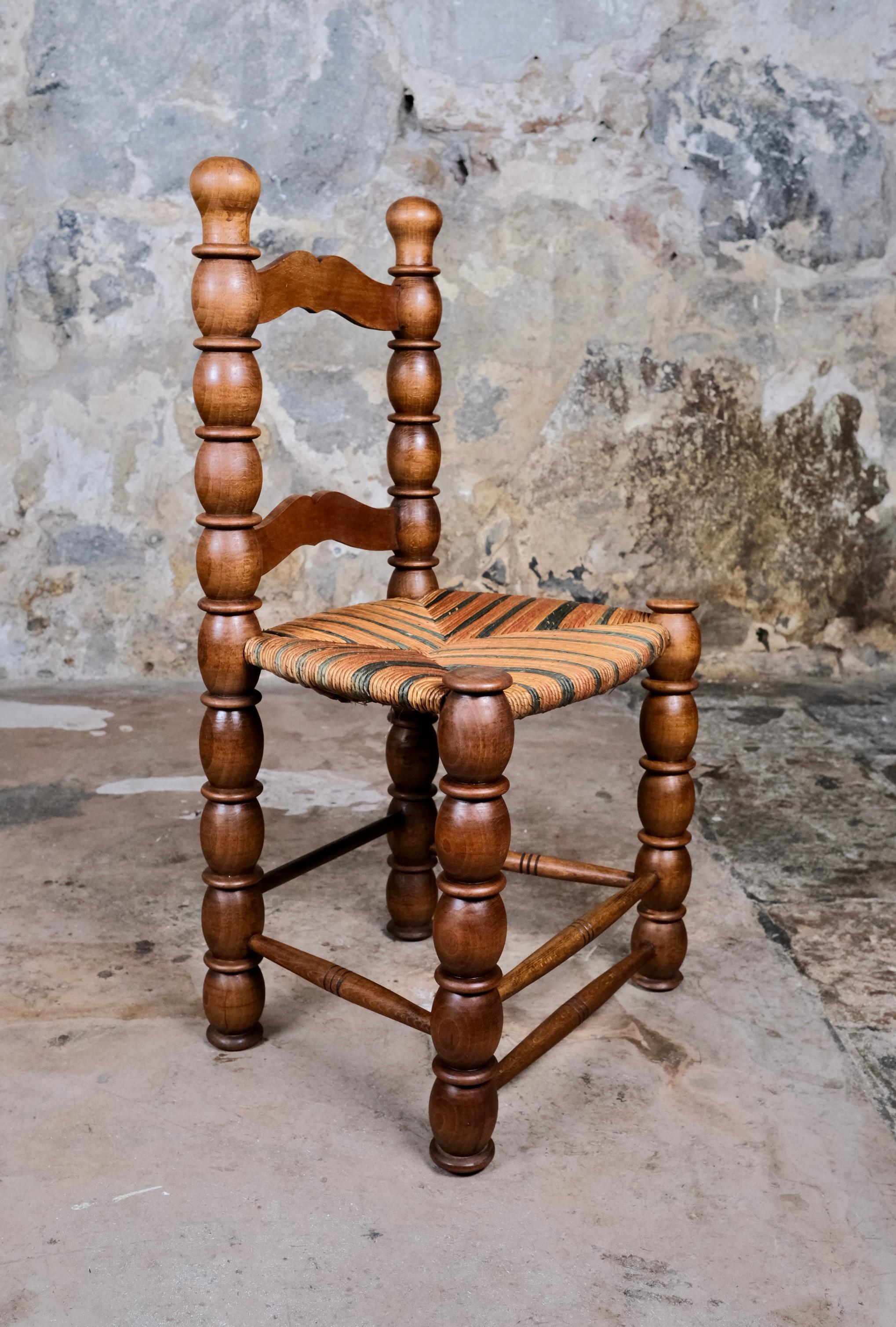 Set of 5 French bobbin chairs in the style of Charles Dudouyt, 1940-50s For Sale 9