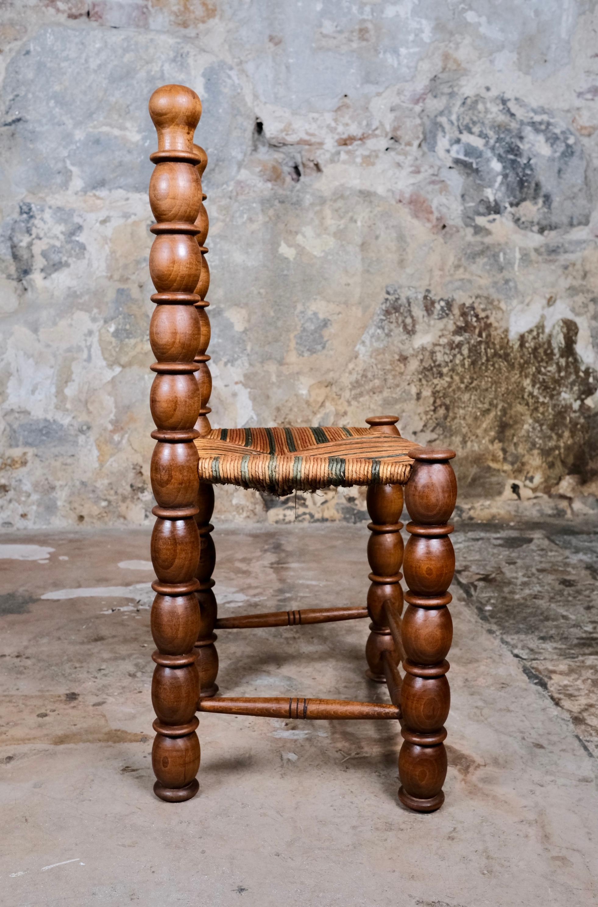 Set of 5 French bobbin chairs in the style of Charles Dudouyt, 1940-50s For Sale 10